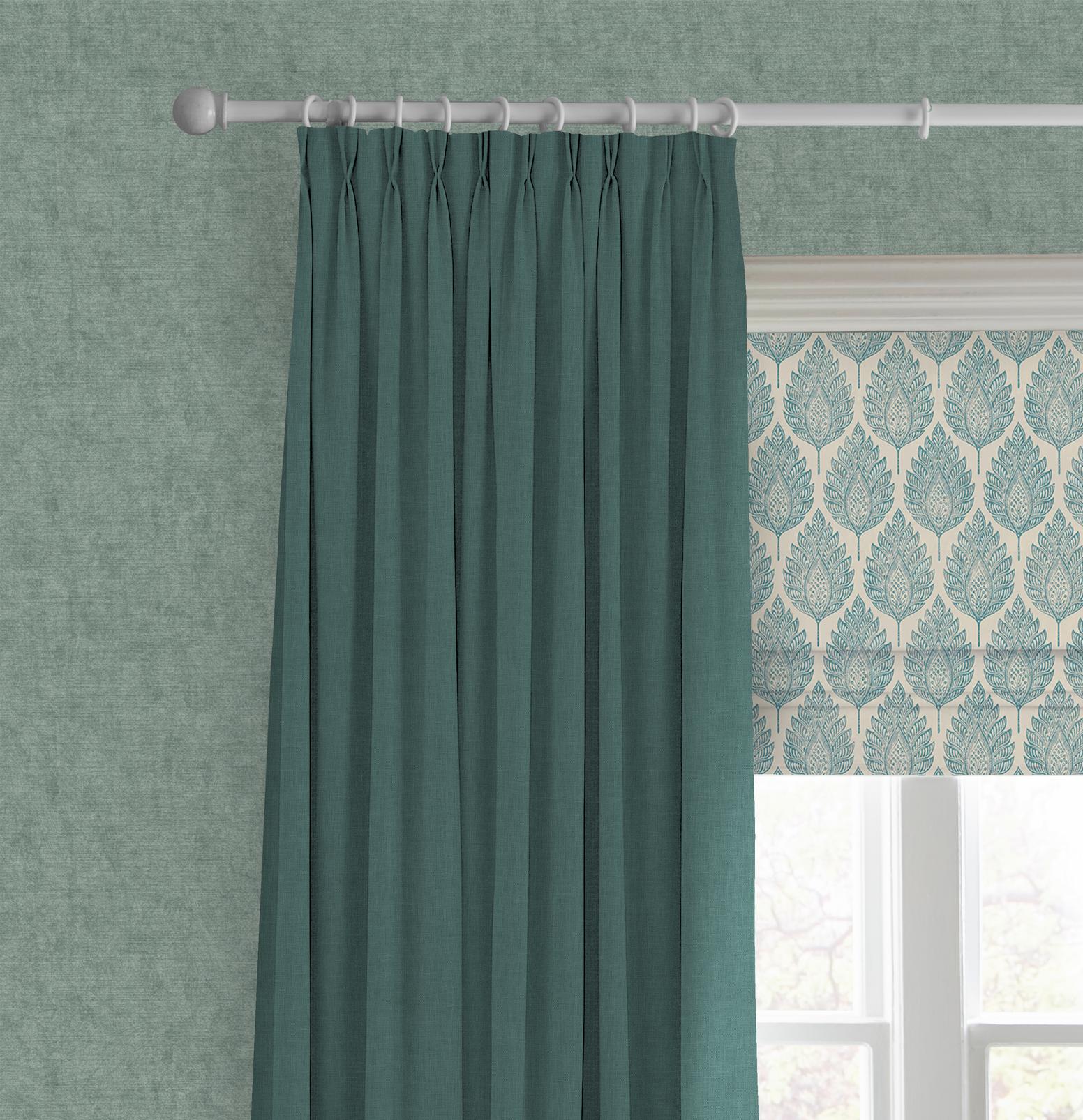 Flame Leaf Teal Roman Blind close up image