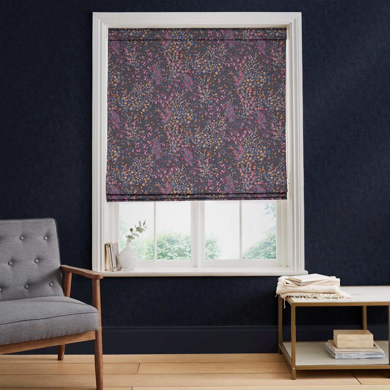 Painterly Flora Blue & Pink Roman Blind in a Roomset