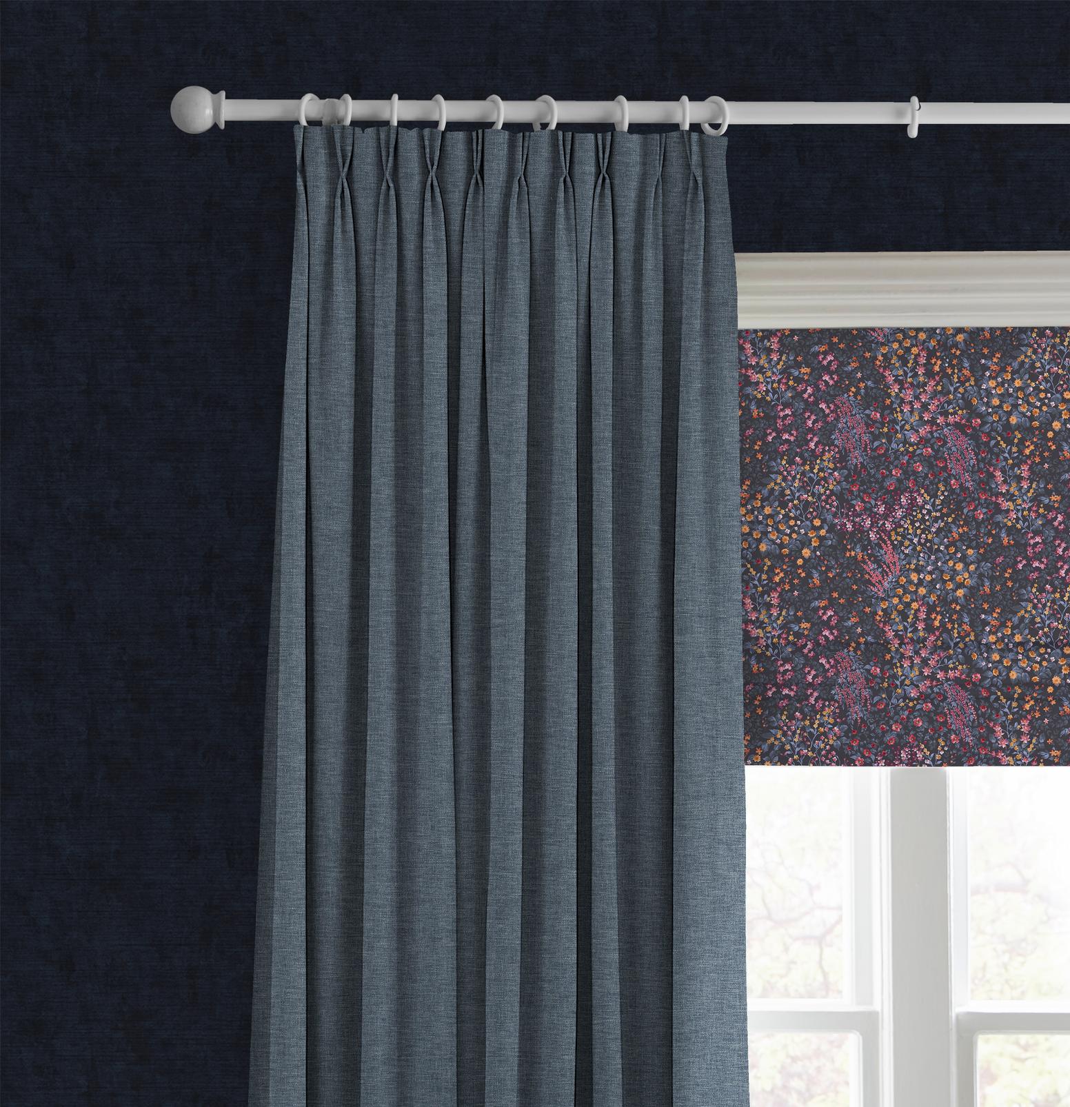 Painterly Flora Blue & Pink Roman Blind close up image