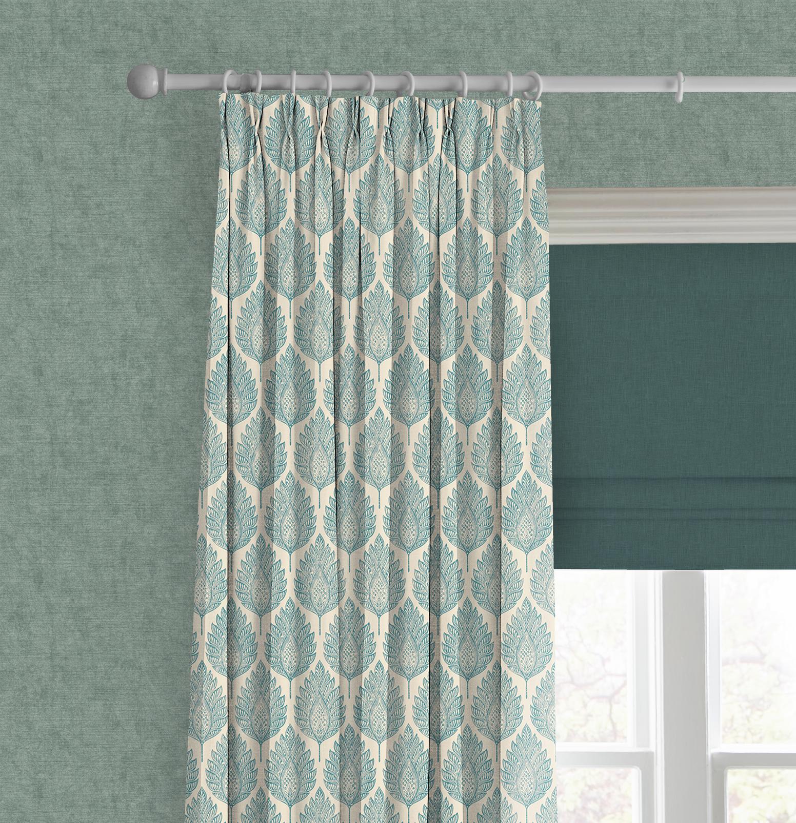 Flame Leaf Teal Curtain close up image