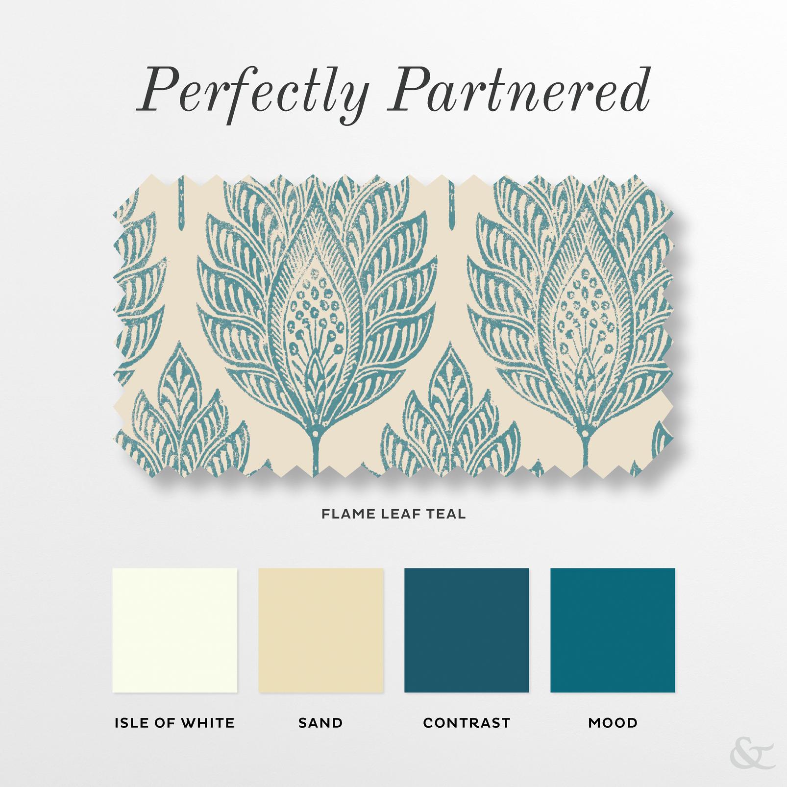 Flame Leaf Teal Curtain perfectly partnered products