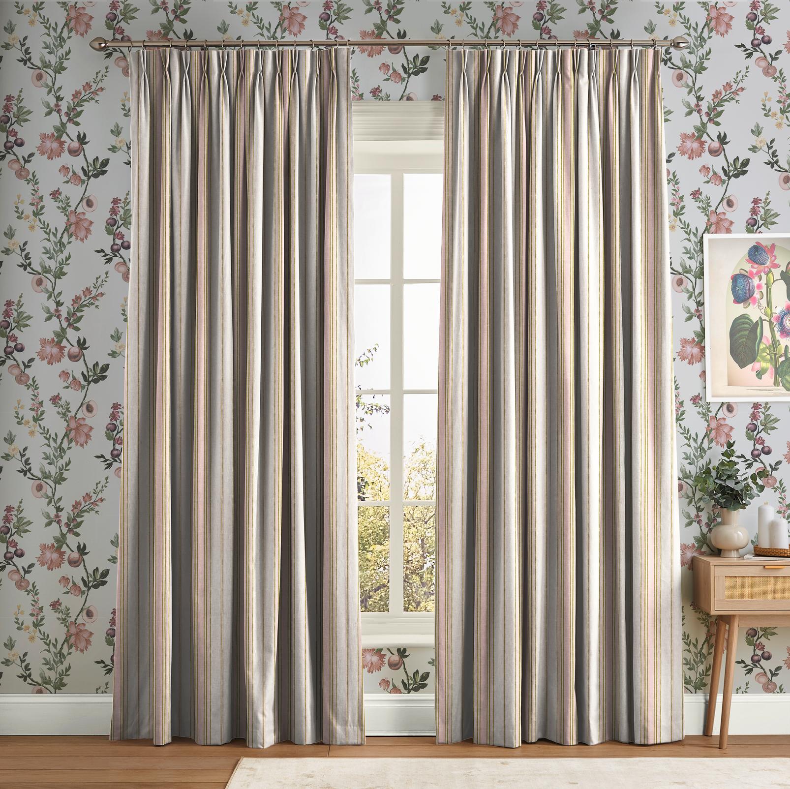 Stanley Stripe Blush Curtain in a Roomset