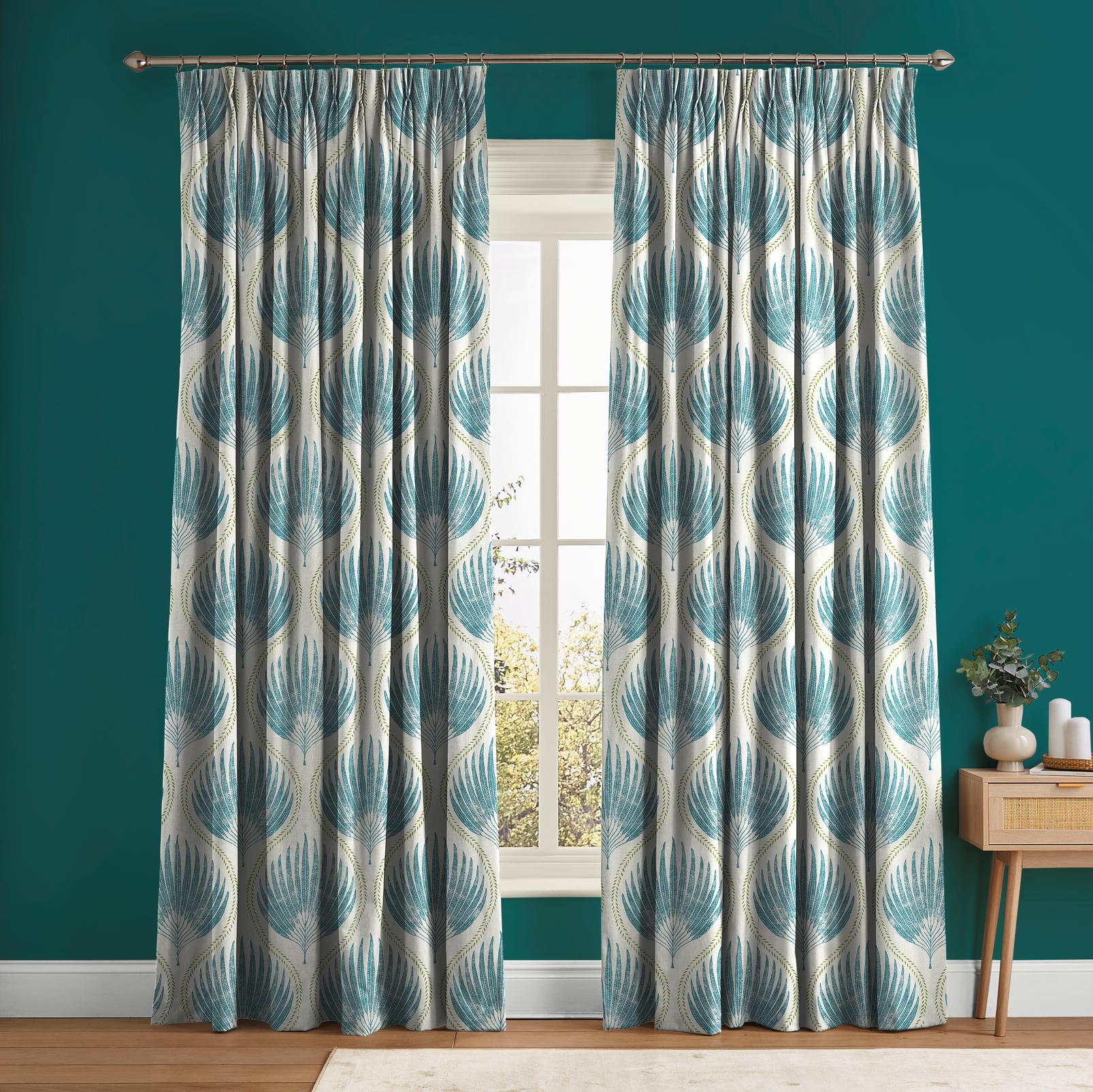 Lissome Leaf Blue Curtain - 142678cur_ROOMSET_01.jpg