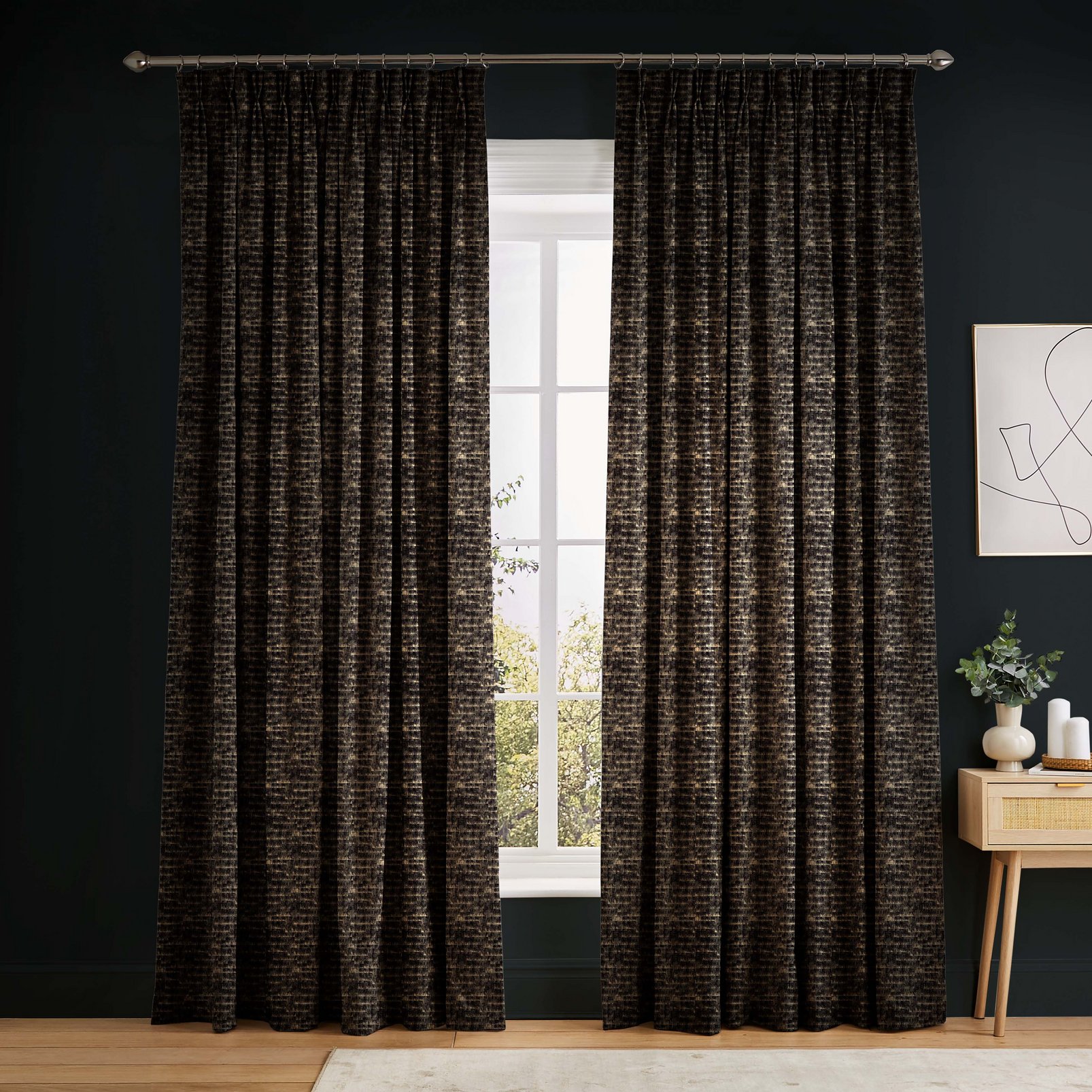 Aurora Charcoal Curtains in a Roomset