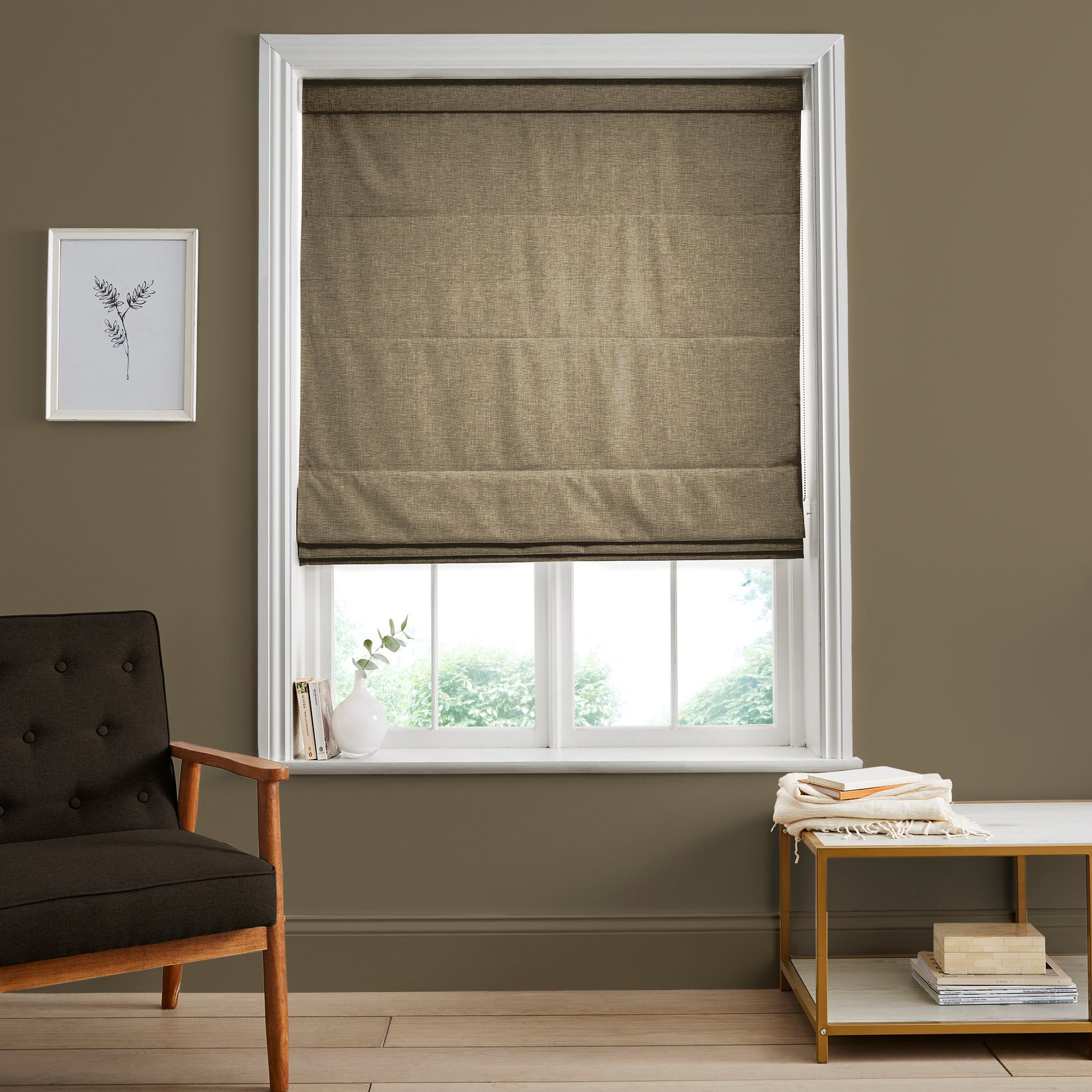 Ethereal Mocha Roman Blind in a Roomset
