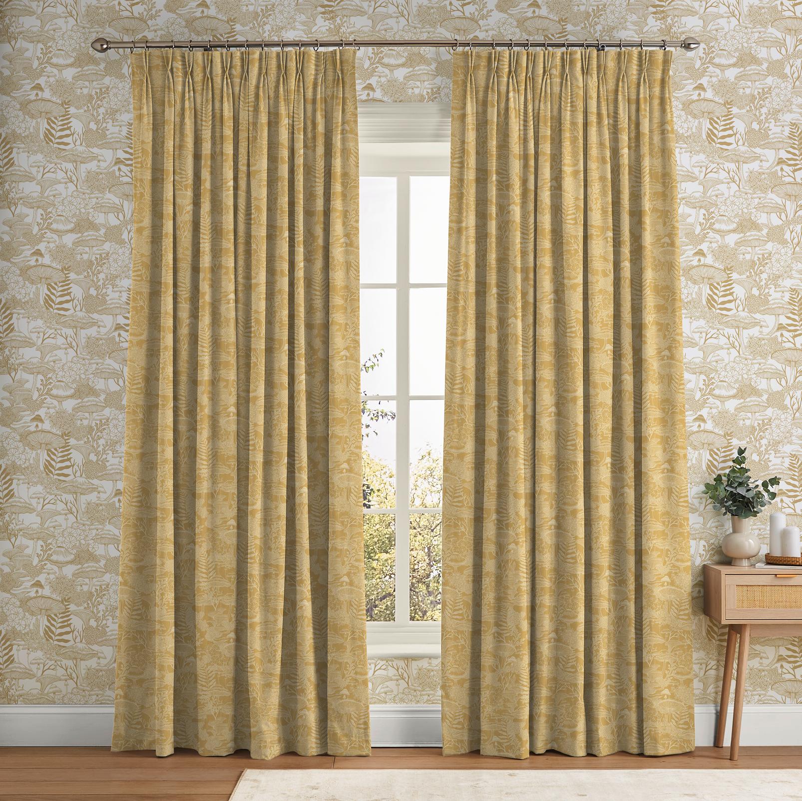 Fungi Folklore Crème Brûlée Curtain - 143678cur_ROOMSET_Fungi_Folklore_Creme_Brulee_143530_Fungi_Folklore_Willow_Blanc.jpg