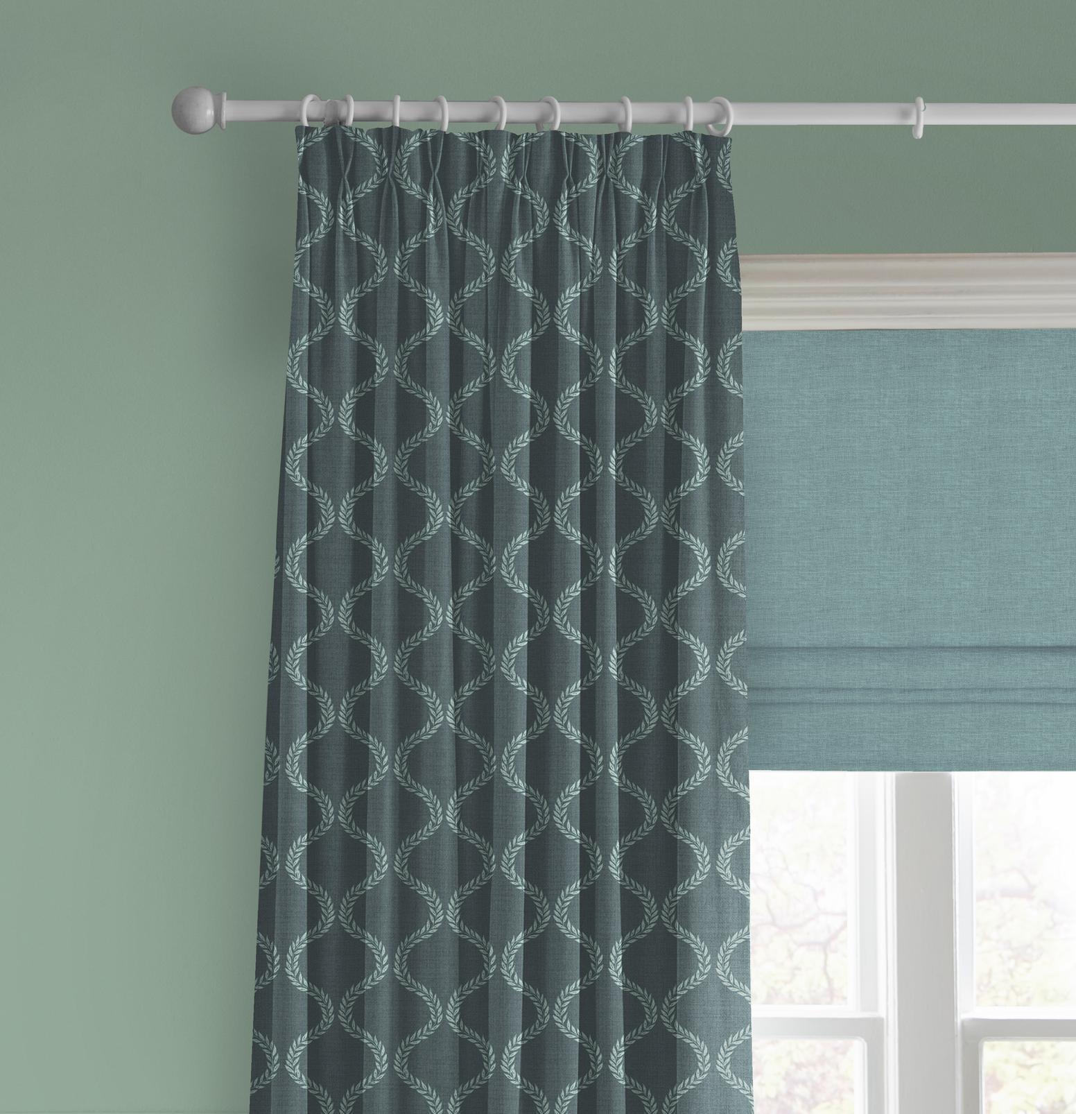 Laurel Leaf Trellis Petrol Curtain - 143669cur_CAMEO_Laurel_Leaf_Trellis_Petrol_116222_Wallace_Cool_Blue_145276_Mist.jpg