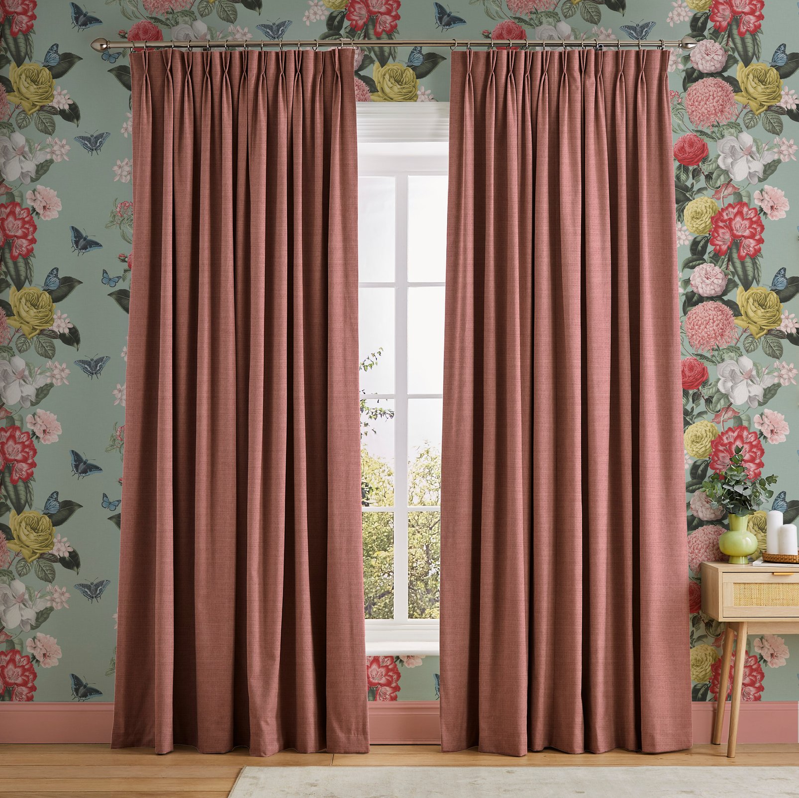 Wallace Peach Curtains in a Roomset