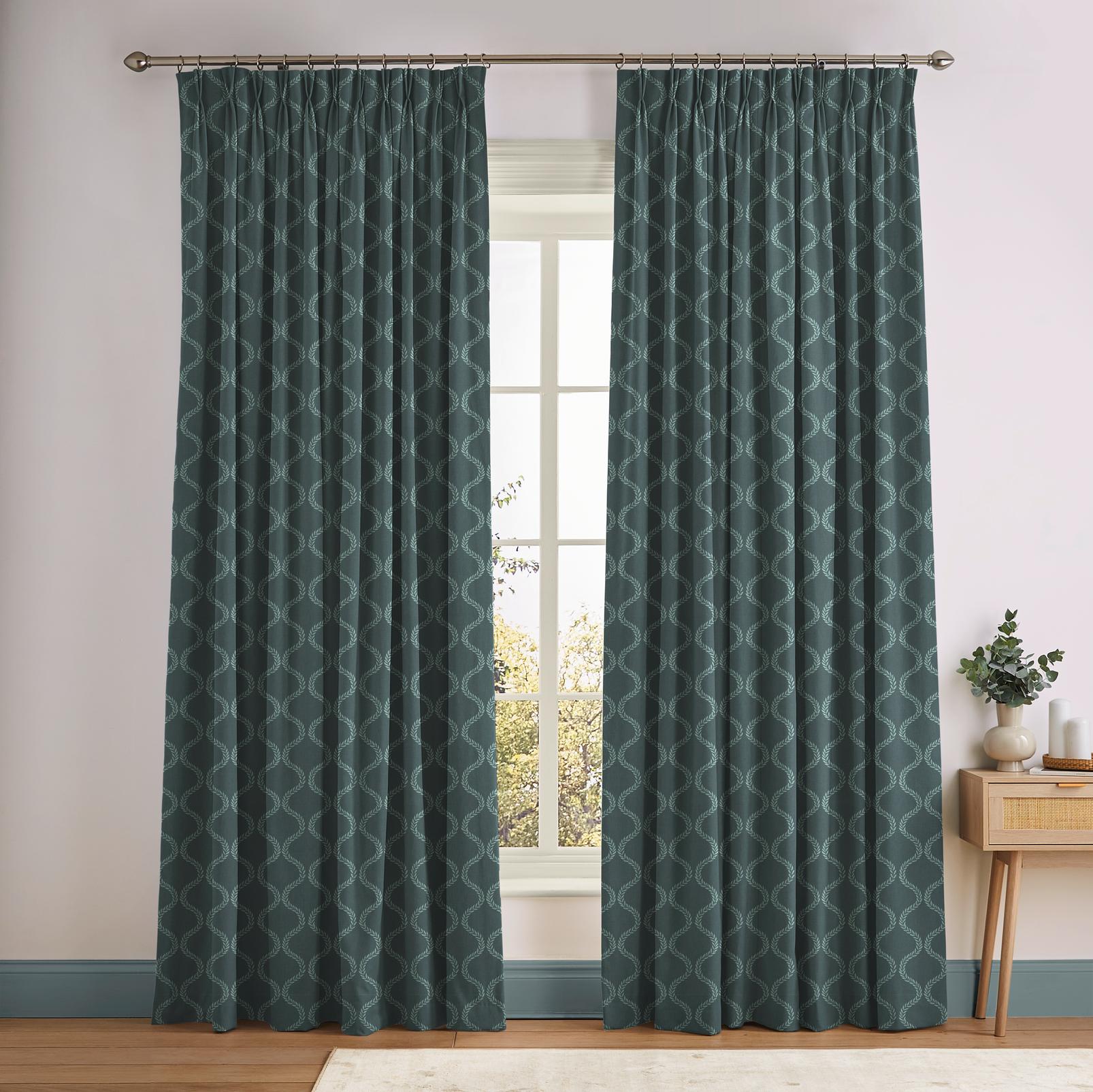 Laurel Leaf Trellis Petrol Curtain - 143669cur_ROOMSET_Laurel_Leaf_Trellis_Petrol_110915_Stone_1946.jpg