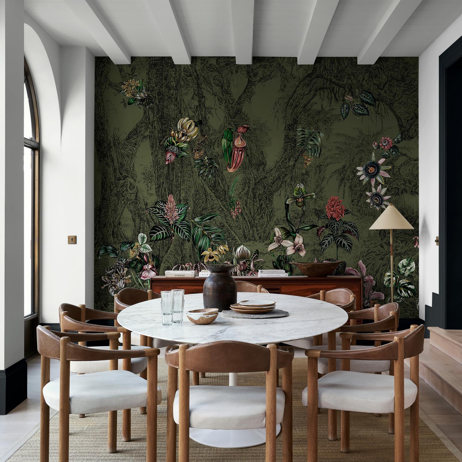 Whispering Tropics Forest Panoramic Bespoke Mural - 145819_ ROOMSET_WHISPERING_TROPICS_FOREST_BLACK_CAB_GLASS_HEART (1).jpg