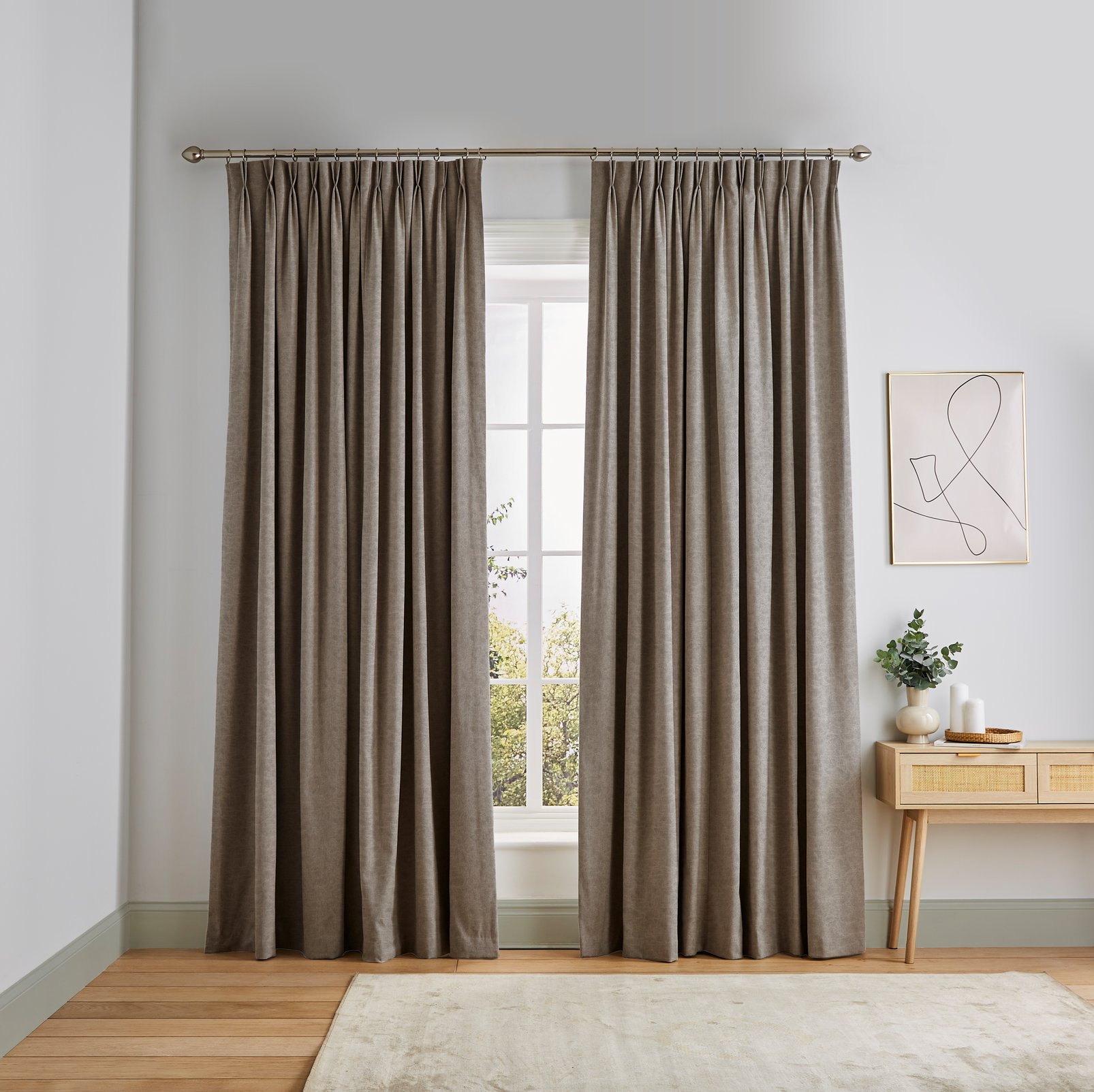 Essence Beige Curtains in a Roomset