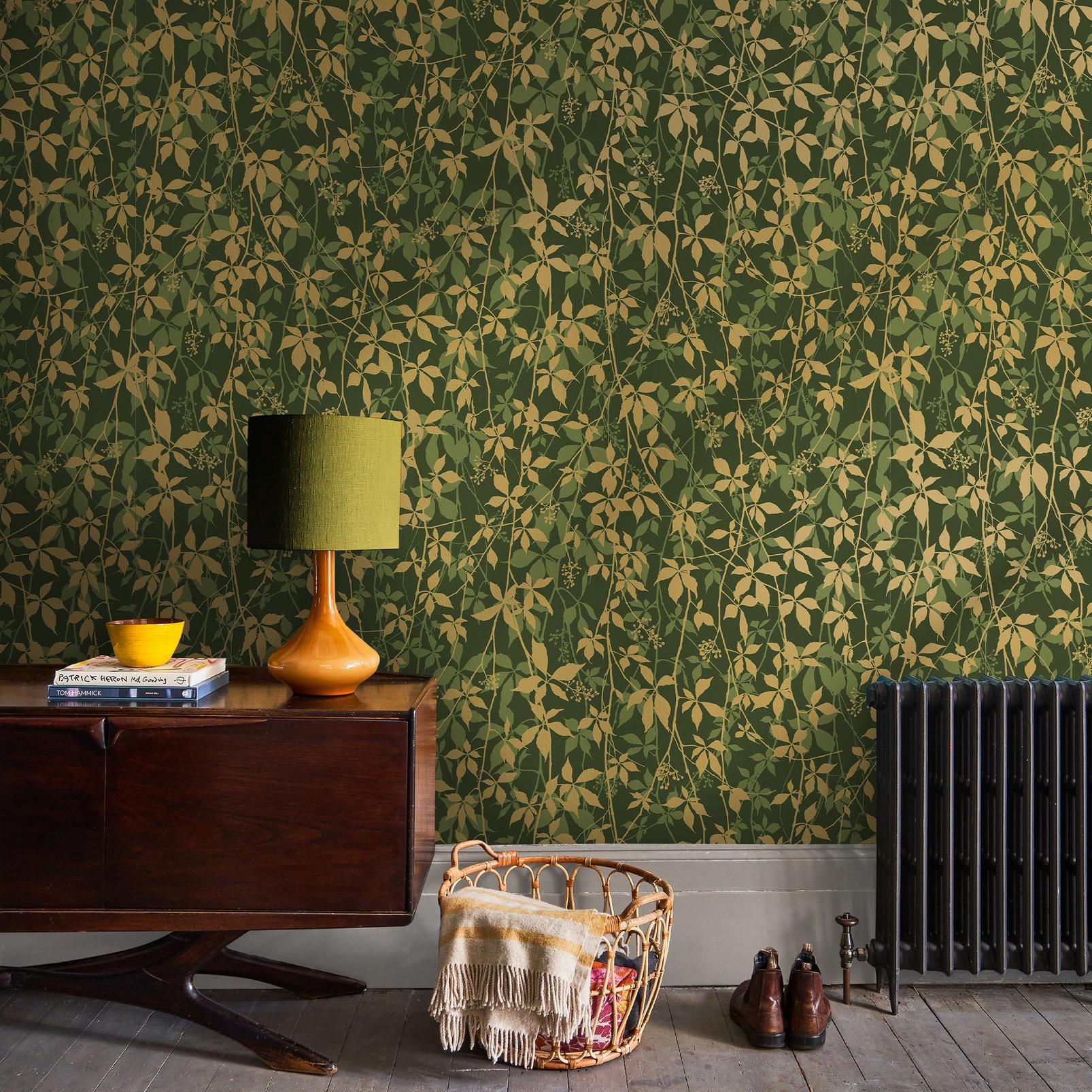 Clarissa Hulse Virginia Creeper Basil & Gold Wallpaper - 147010_ROOMSET_VIRGINIA CREEPER BASIL & GOLD_01.jpg