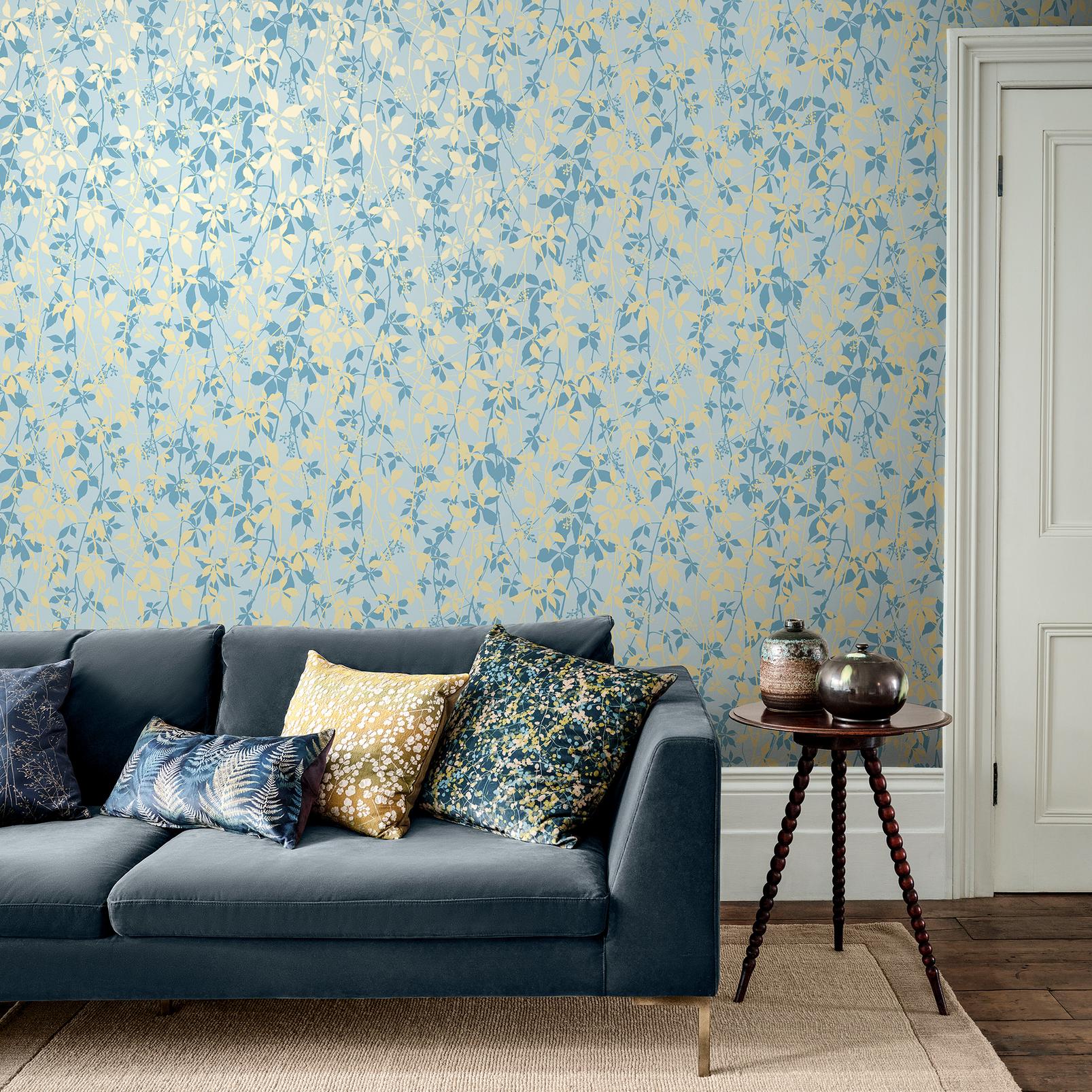 Clarissa Hulse Virginia Creeper Powder Blue & Gold Wallpaper - 147011_ROOMSET_VIRGINIA CREEPER POWDER BLUE & SOFT GOLD_01.jpg