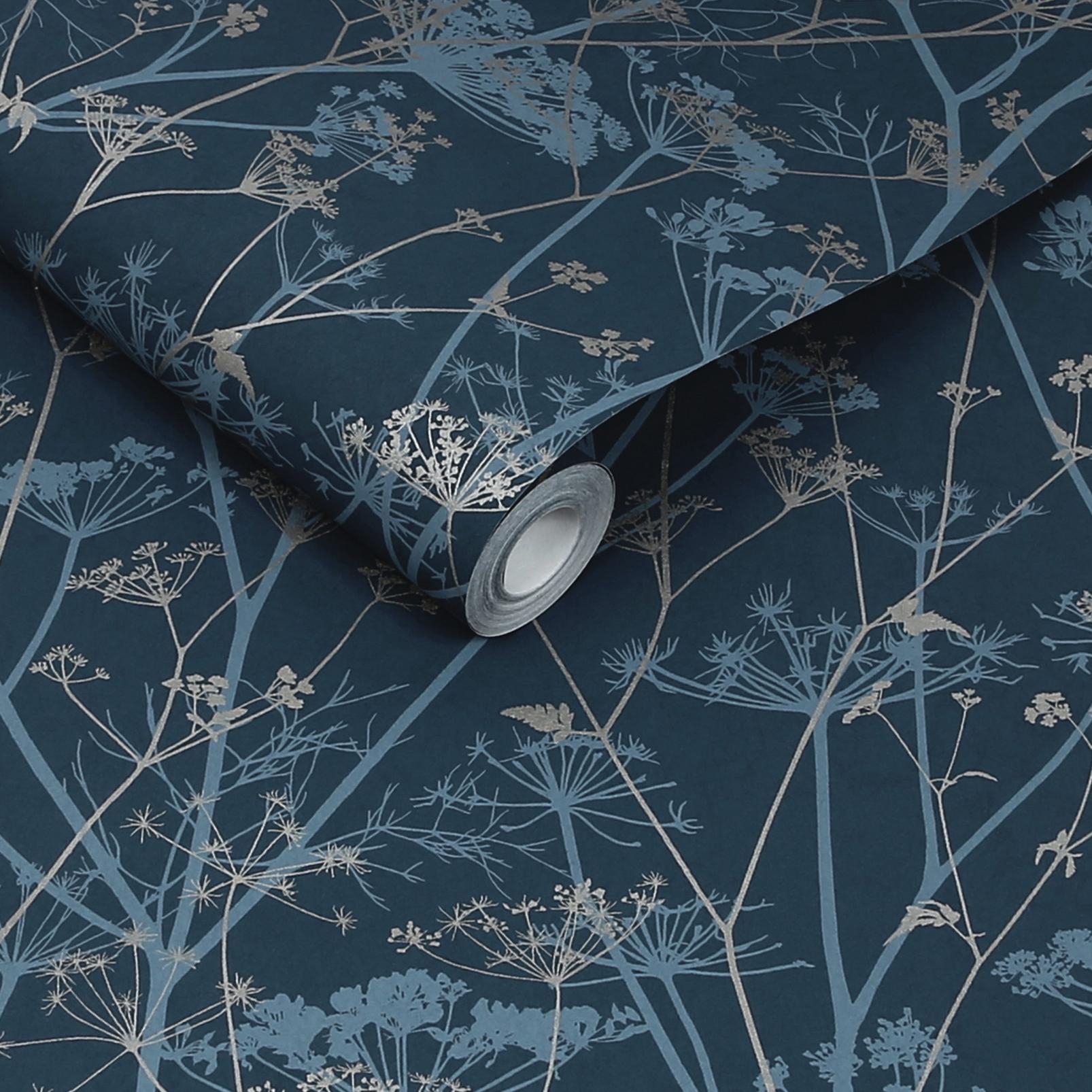 Clarissa Hulse Wild Chervil Navy & Silver Wallpaper - 147003_ROLLSHOT_WILD CHERVIL NAVY & SILVER_01.jpg