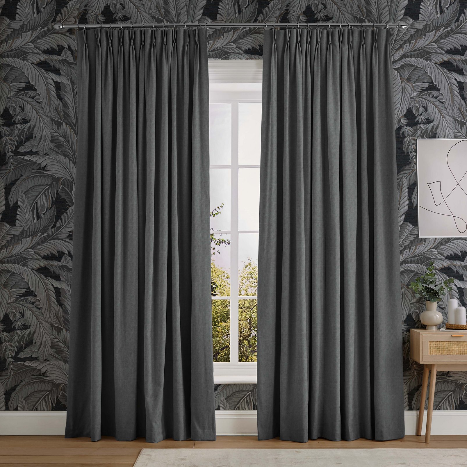 Linum Deep Grey Curtains in a Roomset