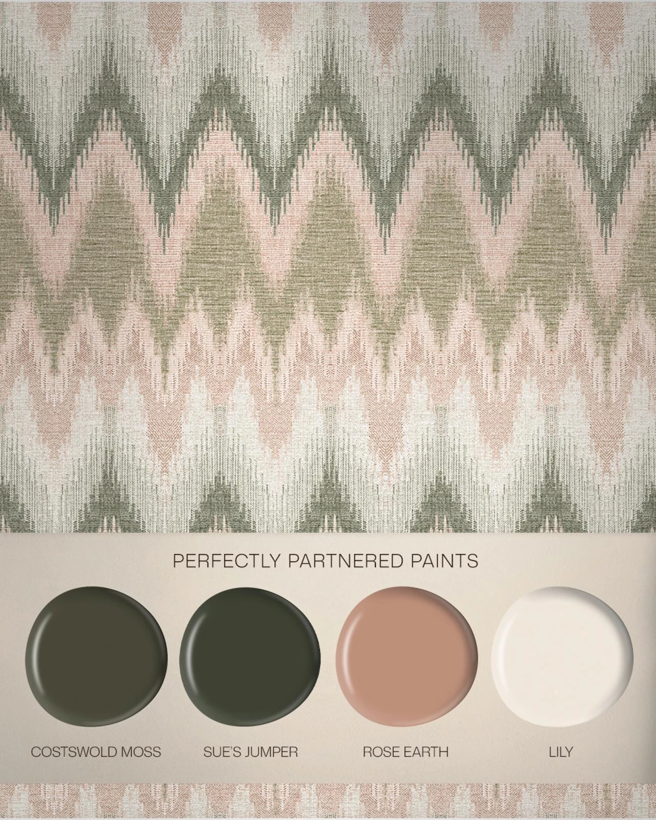 Zigzagare Green Wallpaper - 146415_FLATLAY_ZIGZAGARE_GREEN_COSTWOLDMOSS_SUESJUMPER_ROSEEARTH_LILY.jpg