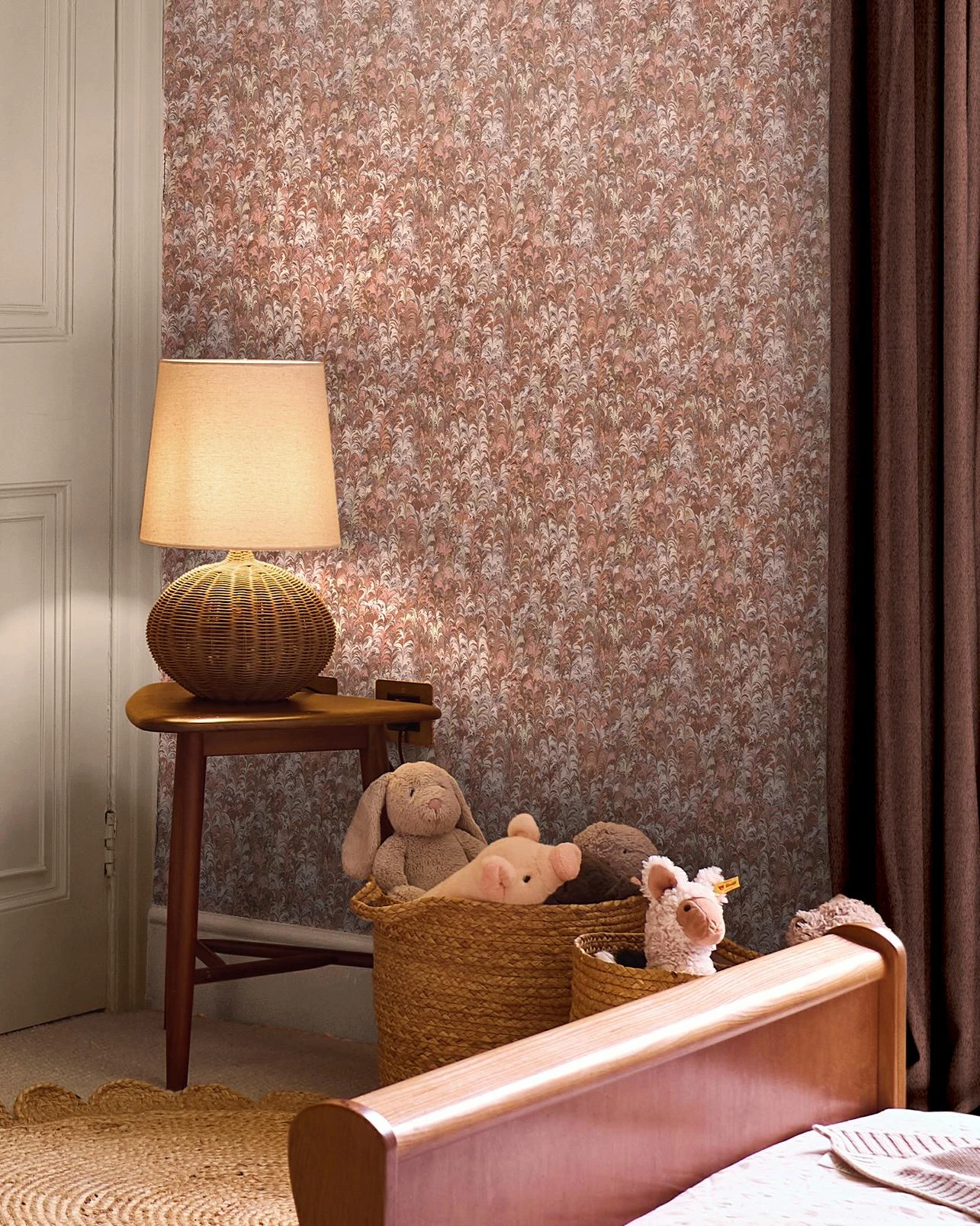 Marbré Pink Wallpaper - 146407_ROOMSET_MarbrePink_Pendleton_147896cur_OpulenceVintageMulberry.jpg