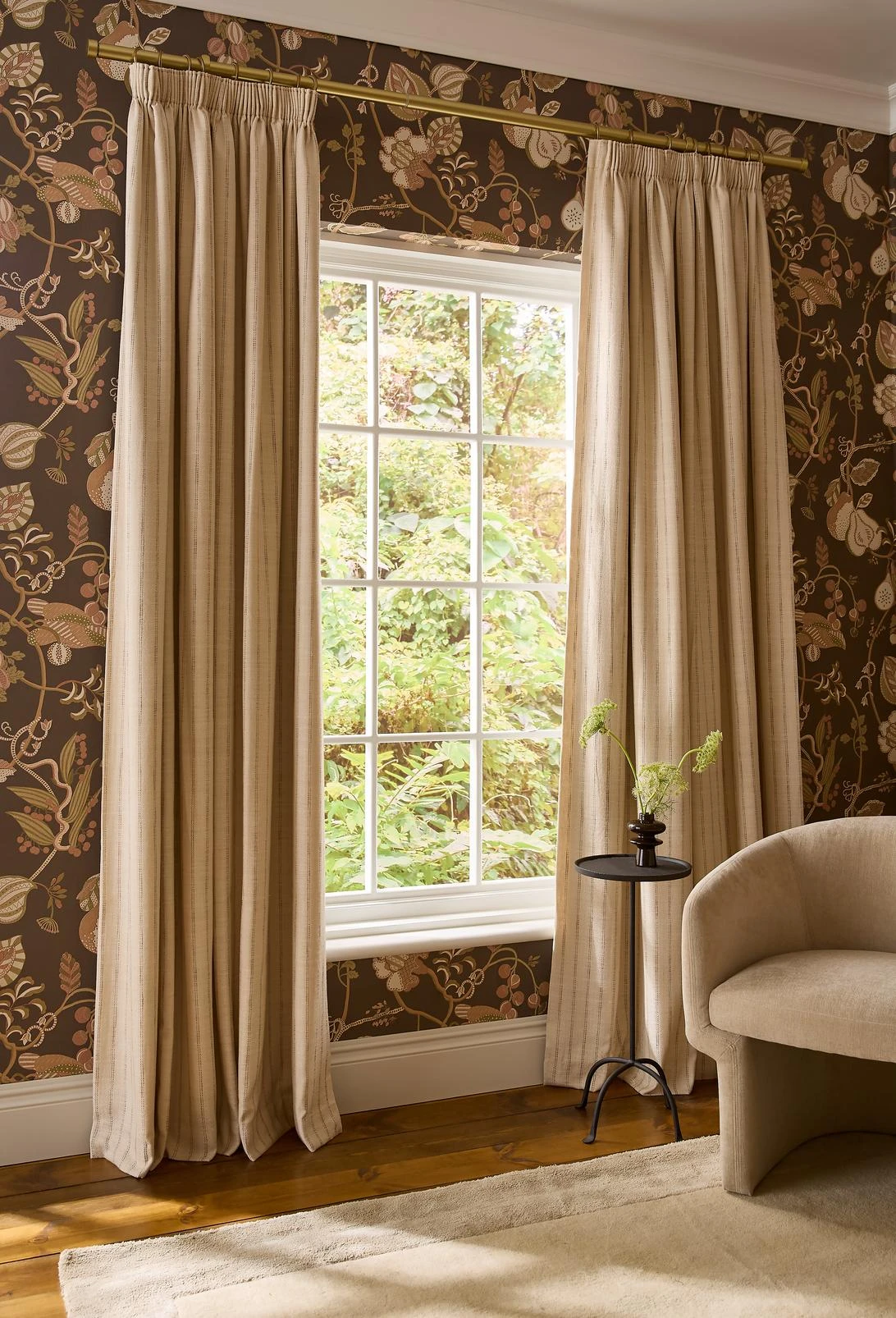 Orchard Tapestry Chocolate Wallpaper - 146424_CAMEO_OrchardTapestryChocolate_SoftLimestone_cur_MeadowStitchFlax__6.jpg