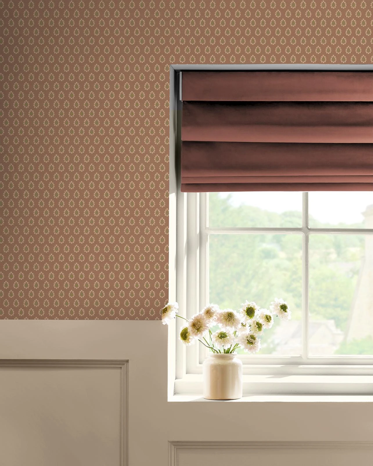 Dobby Pink Wallpaper - 146386_ROOMSET_DobbyPink_VenetianBlush_SoftLimestone_147896rom_OpulenceVintageMulberry.jpg