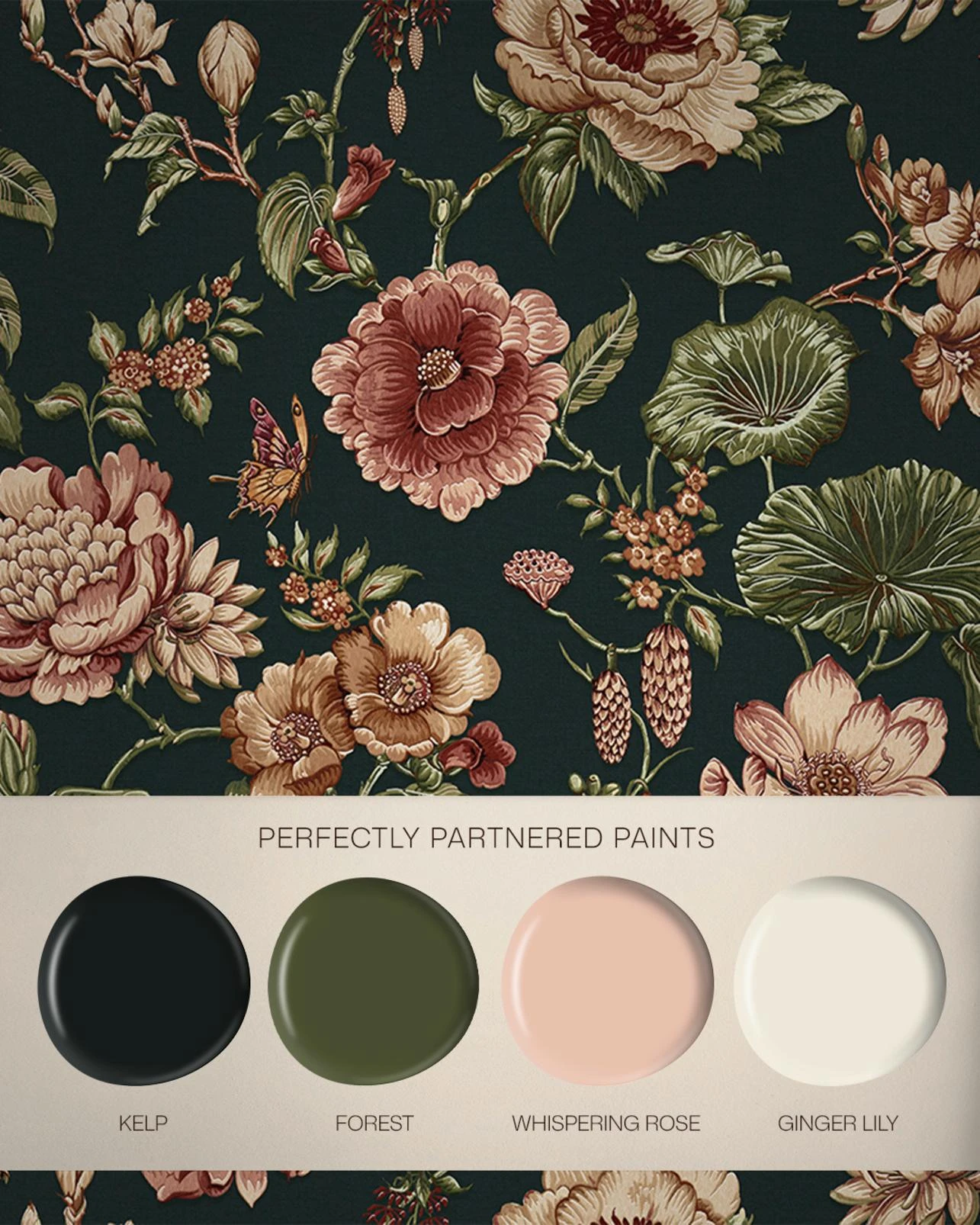 Roselle Grove Petrol Wallpaper (Set of 2) - 146397_FLATLAY_ROSELLEGROVE_PETROL_KELP_FOREST_WHISPERINGROSE_GINGERLILY.jpg