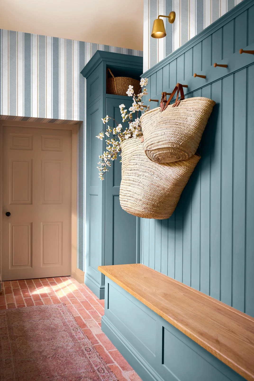 Foundry Stripe Blue Wallpaper - 146391_ROOMSET_FoundryStripeBlue_ToastedAlmond_Elsie.jpg
