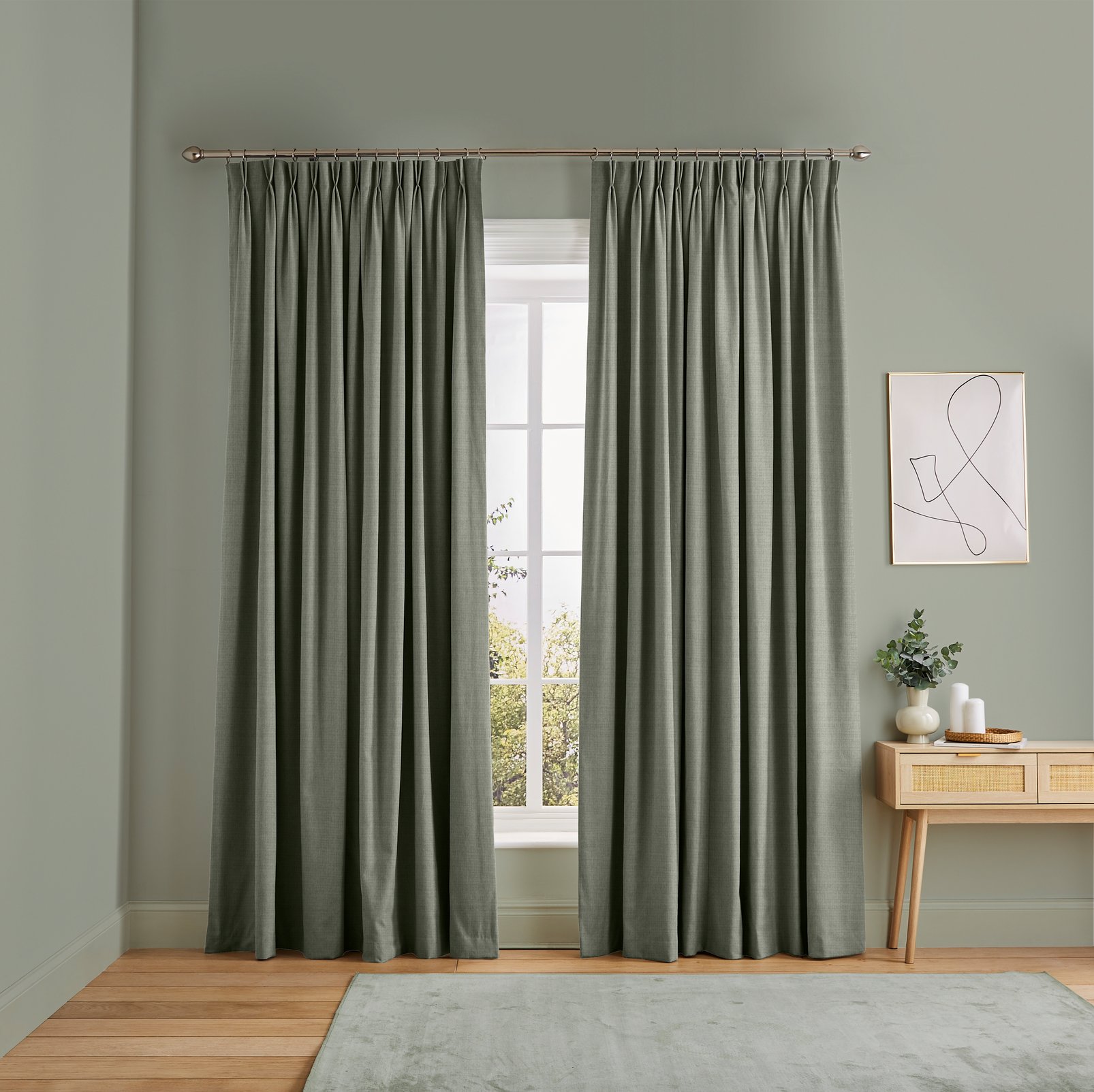 Wallace Pale Sage Curtains in a Roomset