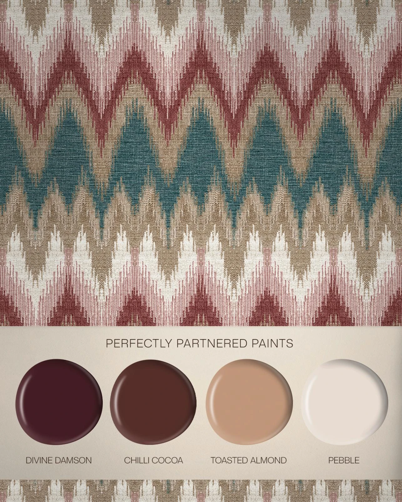 Zigzagare Divine Damson Wallpaper - 146416_FLATLAY_ZIGZAGARE_DIVINE_DAMSON_DIVINE_DAMSON_CHILLICOCOA_TOSTEDALMOND_PEBBLE.jpg