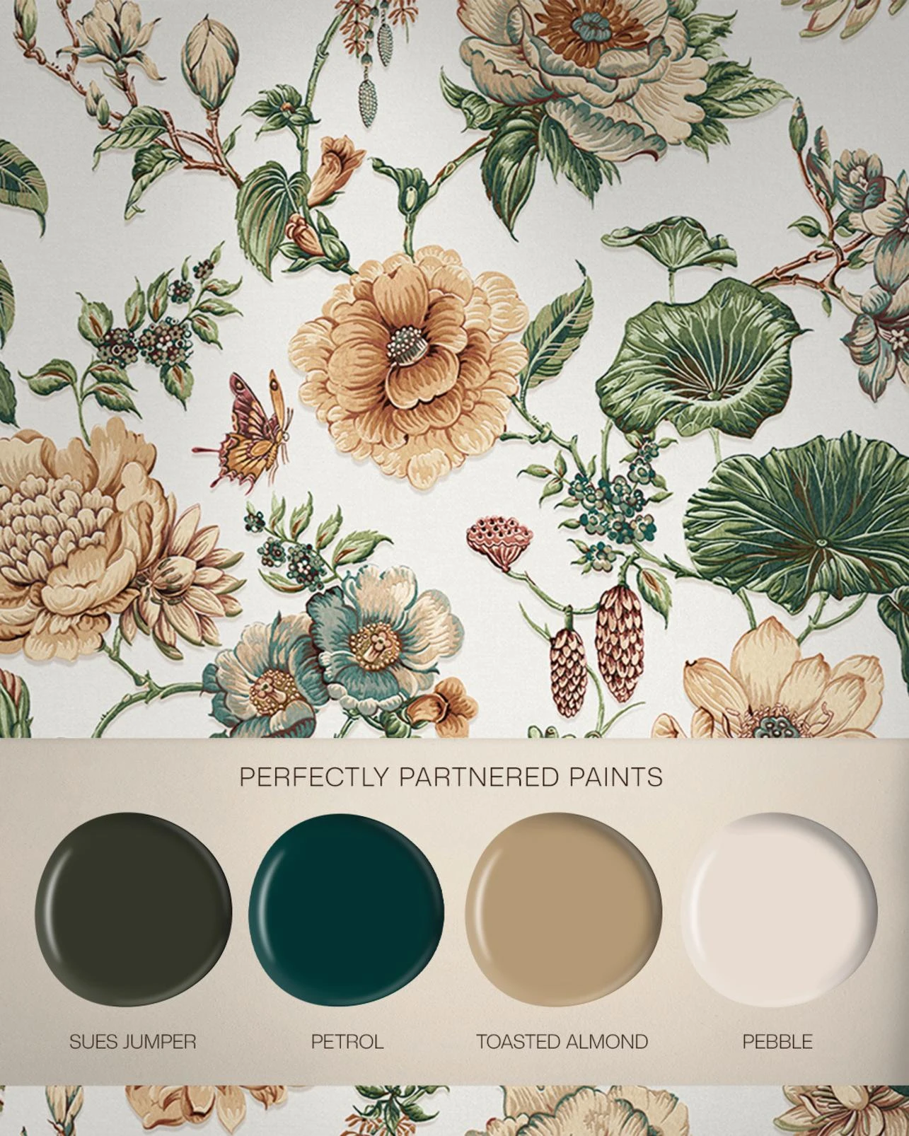 Roselle Grove Celeste Wallpaper (Set of 2) - 146396_FLATLAY_ROSELLEGROVE_CELESTE_SUESJUMPER_PETROL_TOASTEDALMOND_PEBBLE.jpg