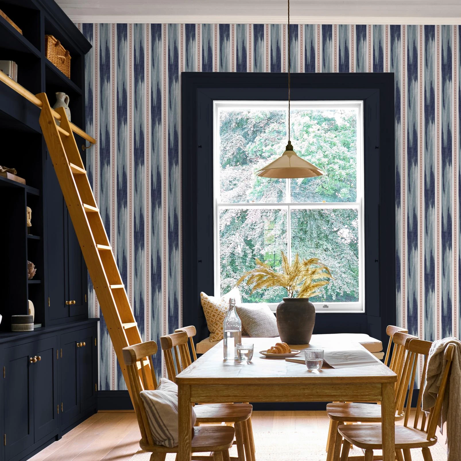 Forge Stripe Blue Wallpaper - 146404_ROOMSET_ForgeStripeBlue_Rhapsody_Pebble.jpg
