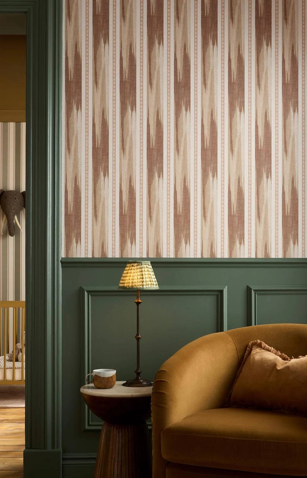 Forge Stripe Terracotta Wallpaper - 146406_CAMEO_ForgeStripeTerracotta_146390_FoundryStripeForest_Uluwatu_AmberEarth_G&BChair_G&BRugs_3.jpg