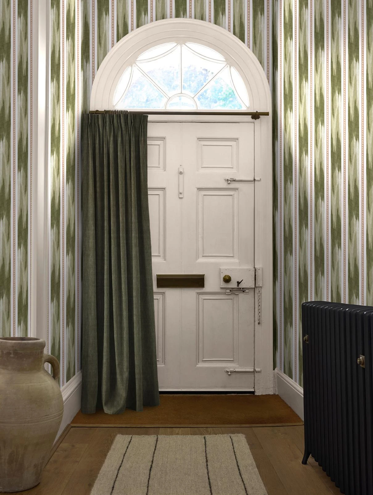 Forge Stripe Green Wallpaper - 146405_ROOMSET_ForgeStripeGreen_Pebble_140132cur_WhitakerFern.jpg