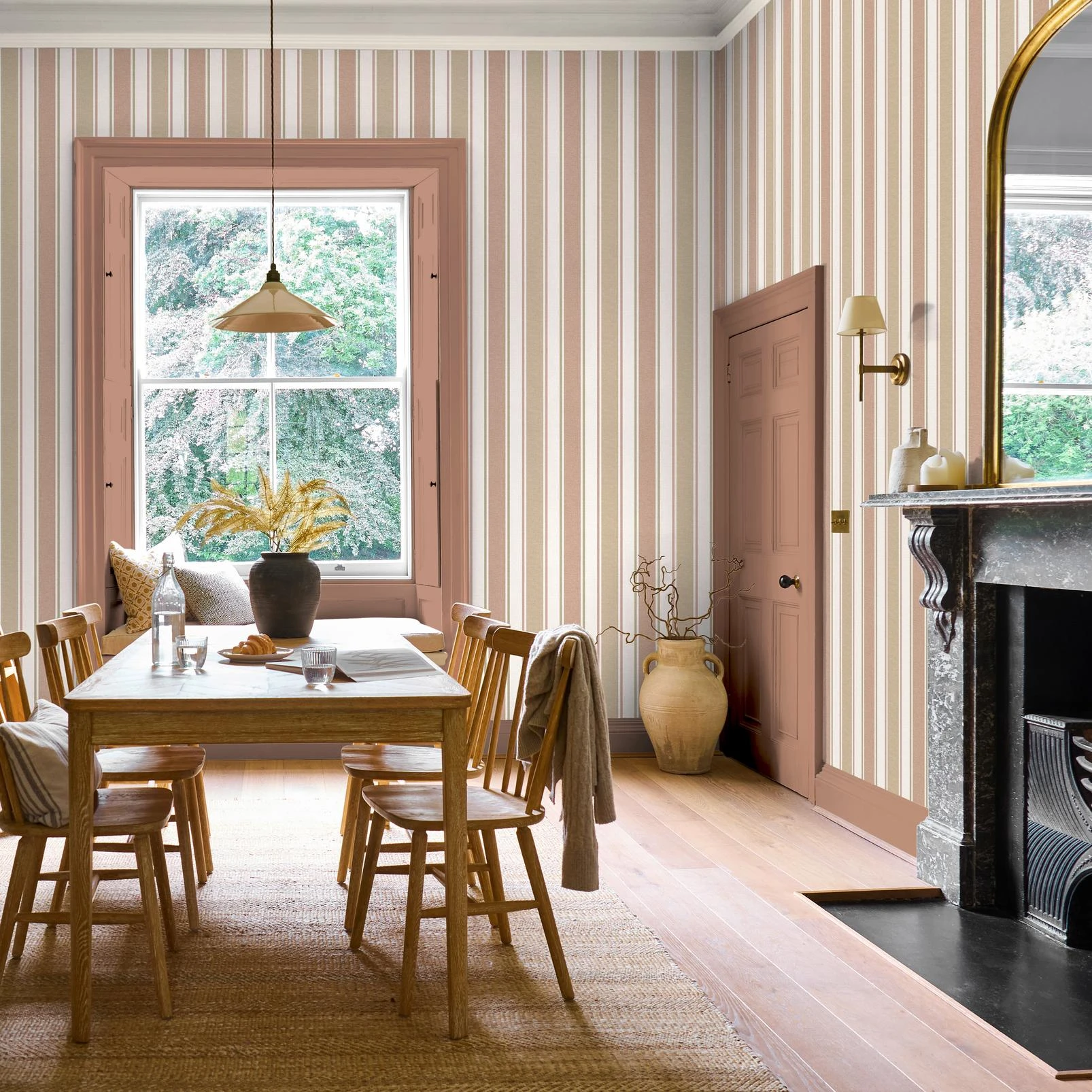 Foundry Stripe Blush Wallpaper - 146389_ROOMSET_FoundryStripeBlush_RoseEarth_SoftLimestone.jpg