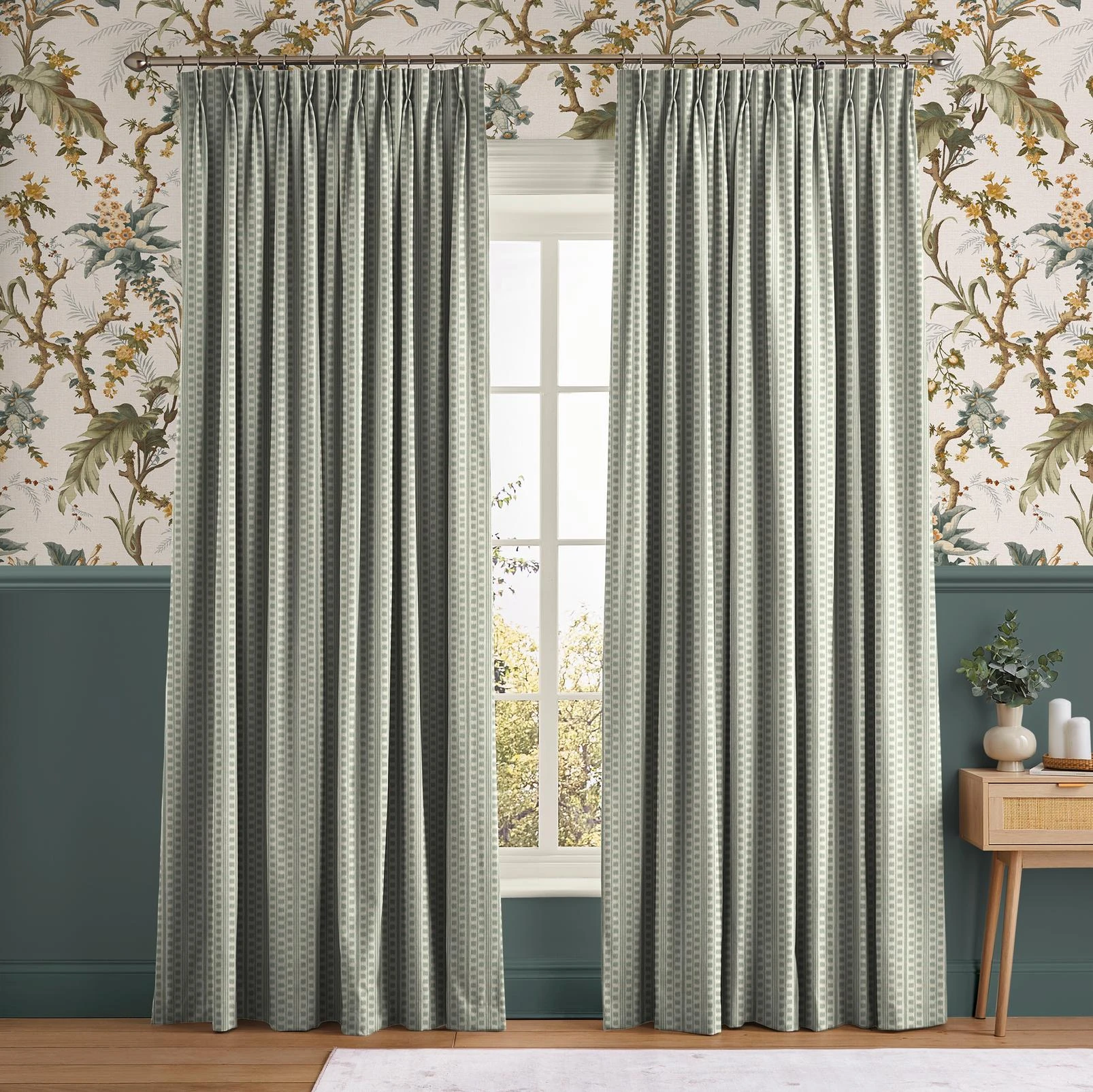 Kiln Ticking Seafoam Curtain - 147883cur_ROOMSET_Kiln_Ticking_Seafoam_146392_Arbour_Press_Celeste_1946.jpg
