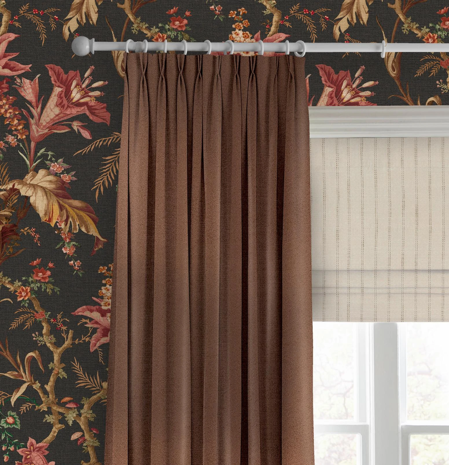 Meadow Stitch Flax Roman Blind - 147888rom_CAMEO_Meadow_Stitch_Flax_129330cur_Opulence_Cocoa_Noir_146395_Arbour_Press_Earth.jpg