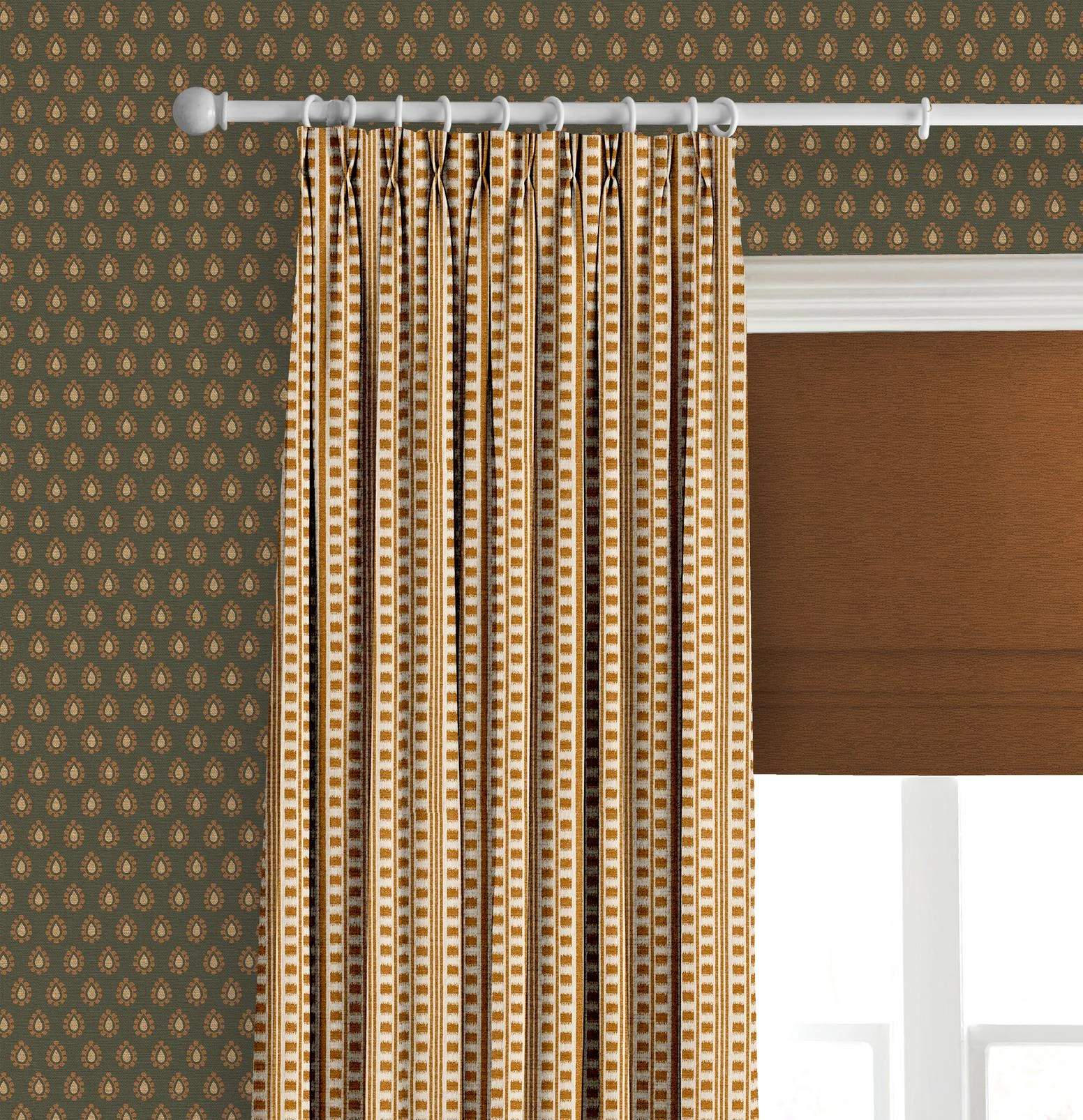 Kiln Ticking Tangerine Curtain - 147884cur_CAMEO_Kiln_Ticking_Tangerine_116165rom_Ethereal_Copper_146387_Dobby_Forest.jpg