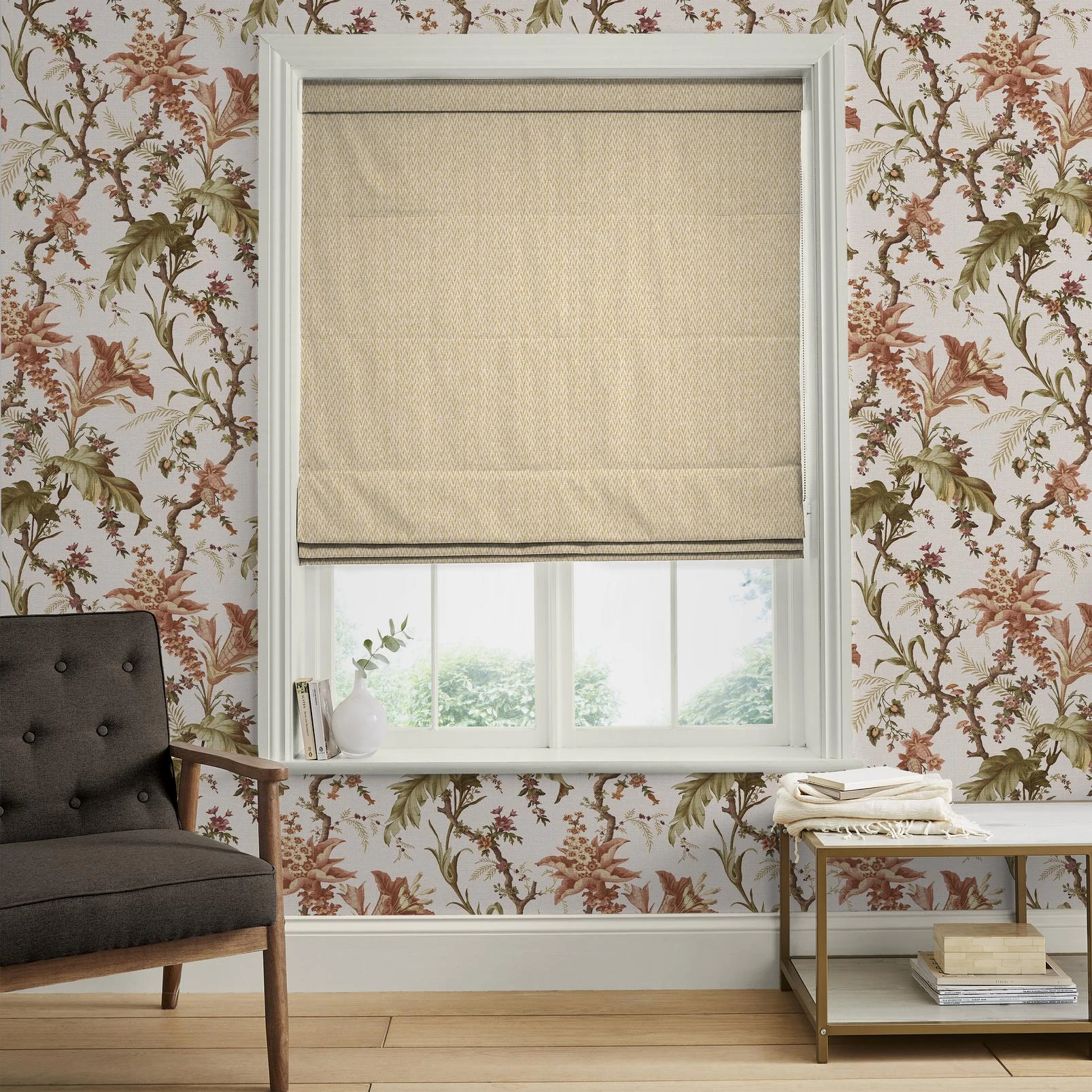 Vale Sunflower Roman Blind - 147893rom_ROOMSET_Vale_Sunflower_Prosecco_White_146394_Arbour_Press_Blush.jpg