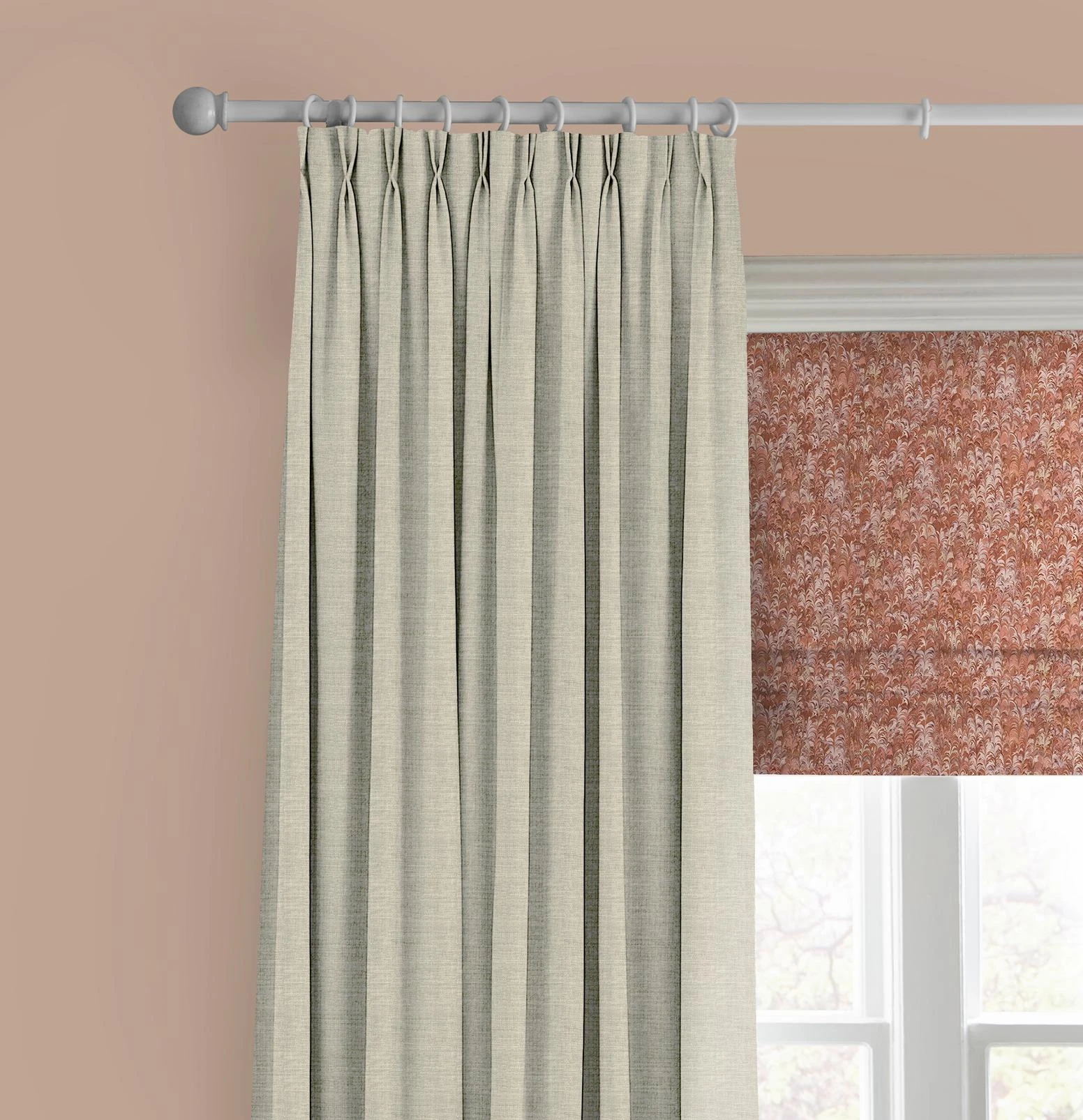 Marbré Pink Roman Blind - 147060rom_CAMEO_MARBREPINK_116236cur_WALLACENUDE_PEBBLE.jpg