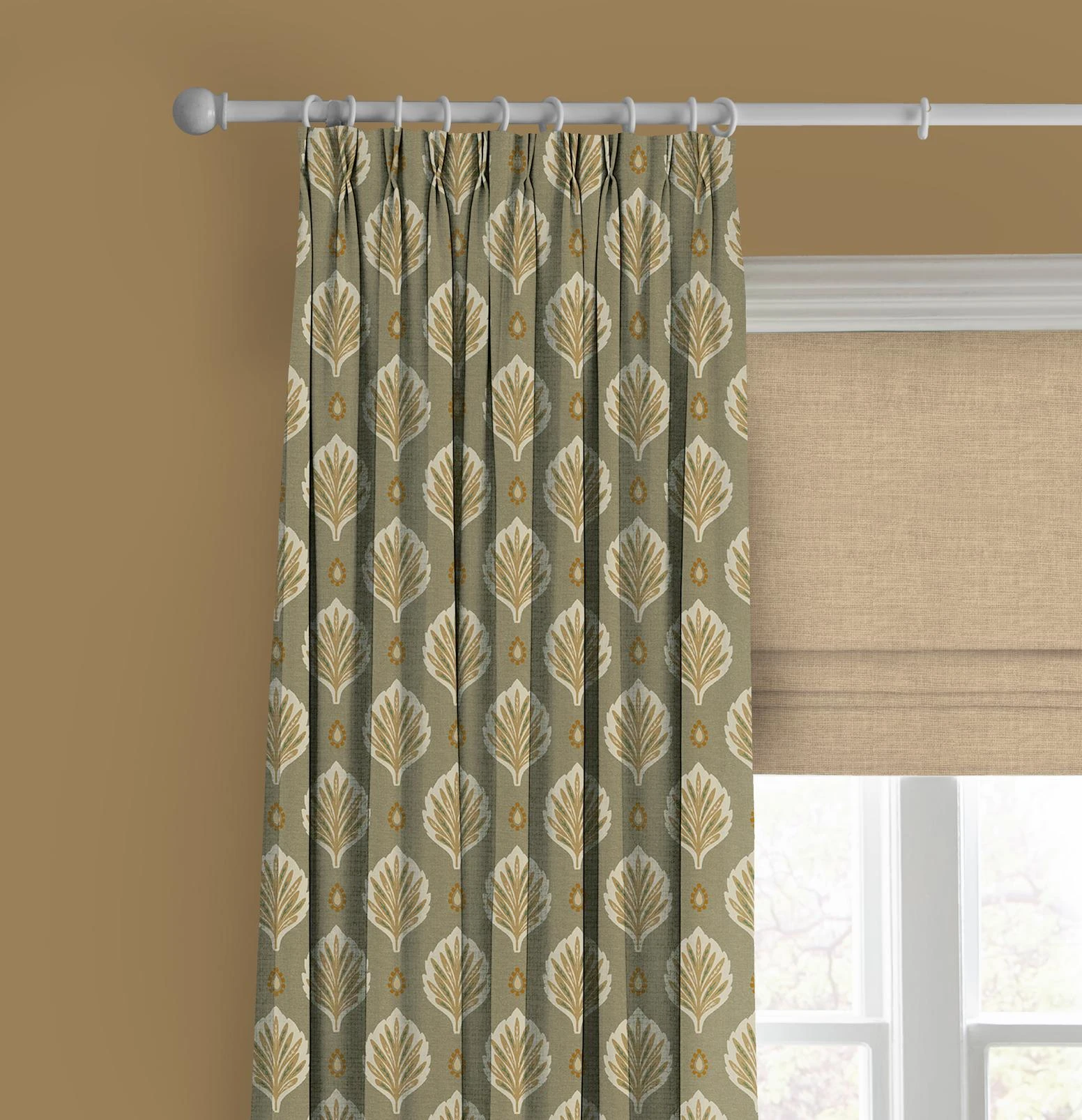 Alder Olive Curtain - 147035cur_CAMEO_ALDER_OLIVE_116224rom_WALLACECREAM_KIKU.jpg