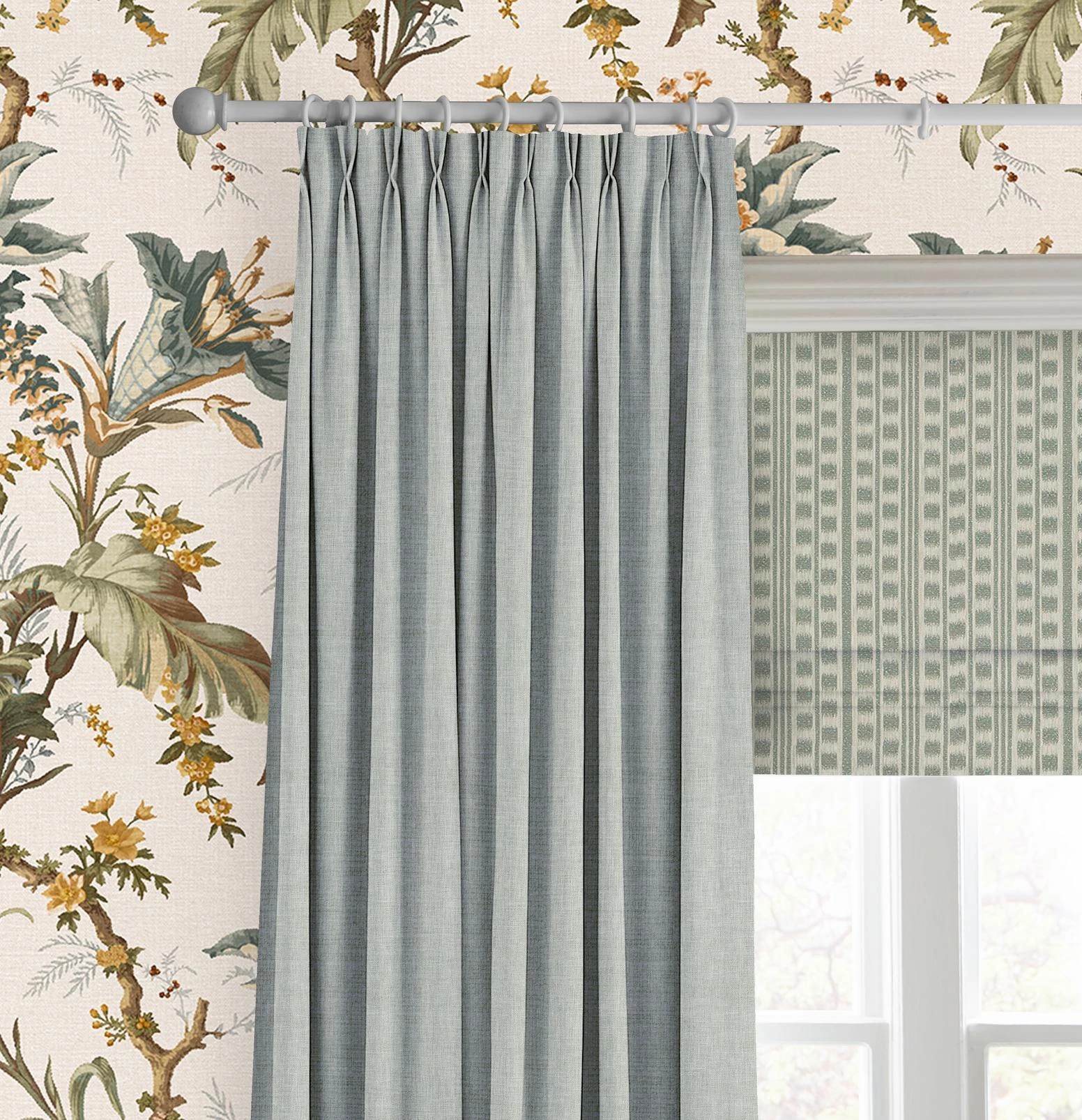 Kiln Ticking Seafoam Roman Blind - 147883rom_CAMEO_Kiln_Ticking_Seafoam_116184_Wallace Cool Blue_146392_Arbour_Press_Celeste.jpg
