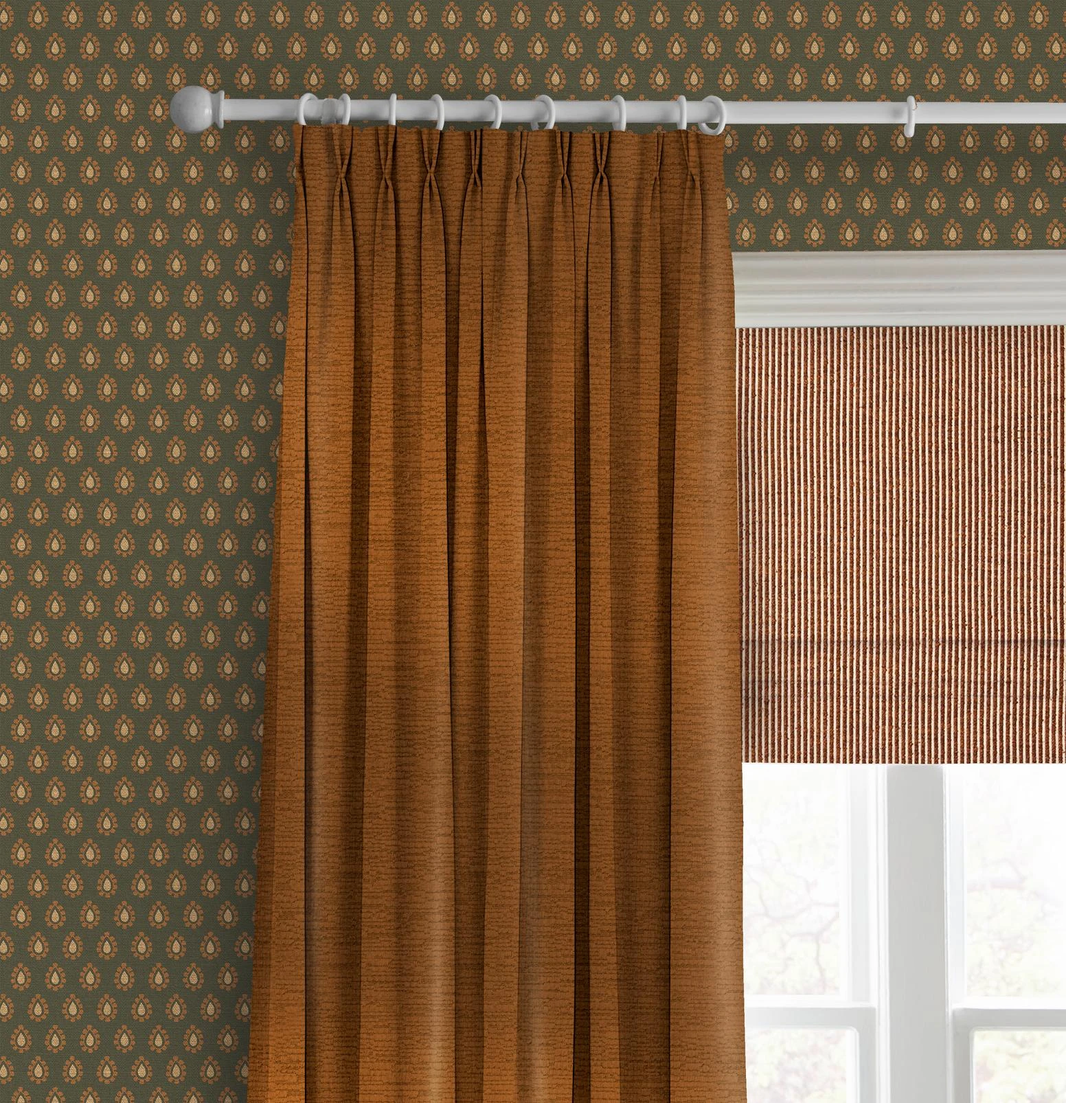 Ridge Loom Sienna Roman Blind - 147885rom_CAMEO_RIdge_Loom_Sienna_116165cur_Ethereal_Copper_146387_Dobby_Forest.jpg
