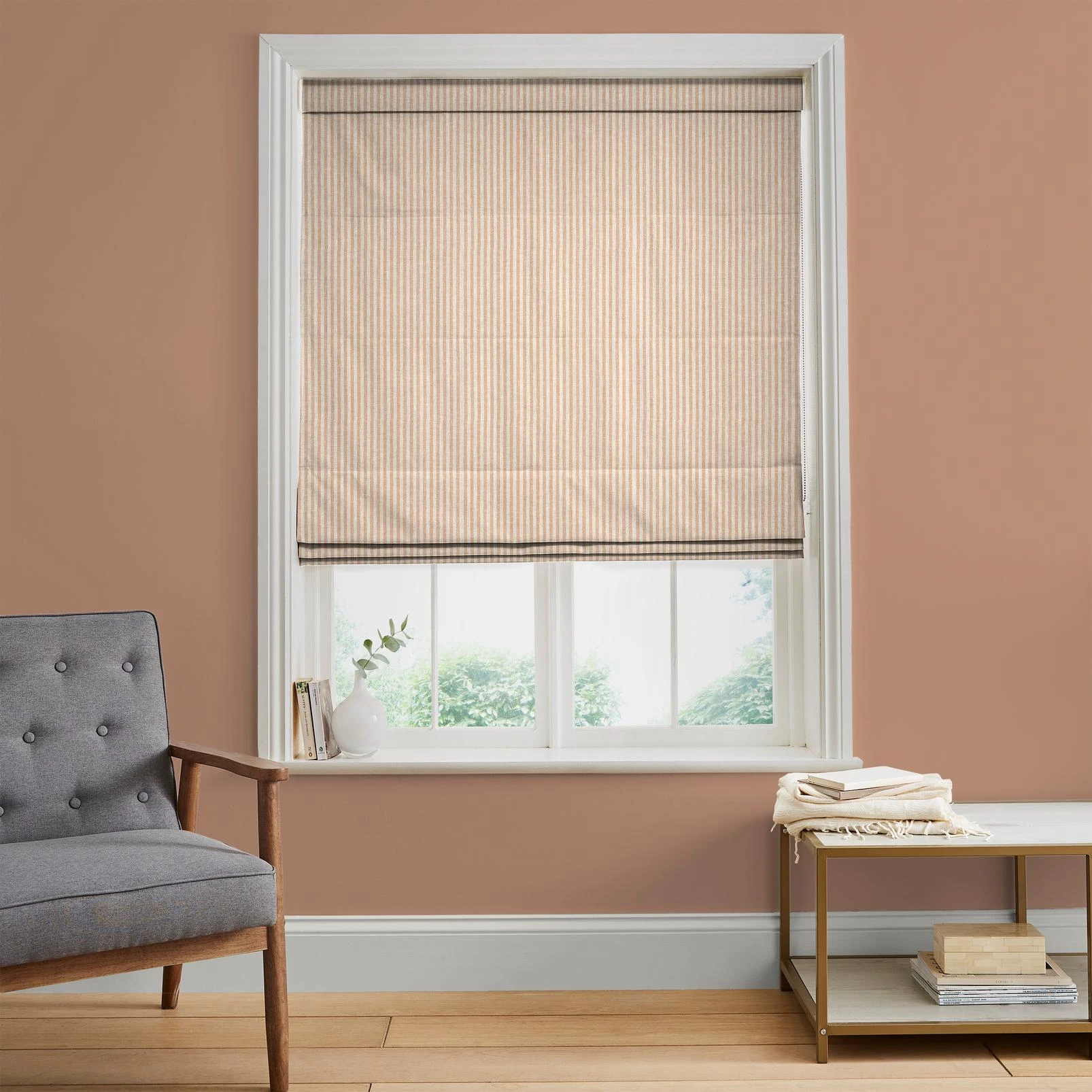 Elara Stripe Dusky Pink Roman Blind - 147881rom_ROOMSET_Elara_Stripe_DuskyPink_RoseEarth_G&Bwhite.jpg