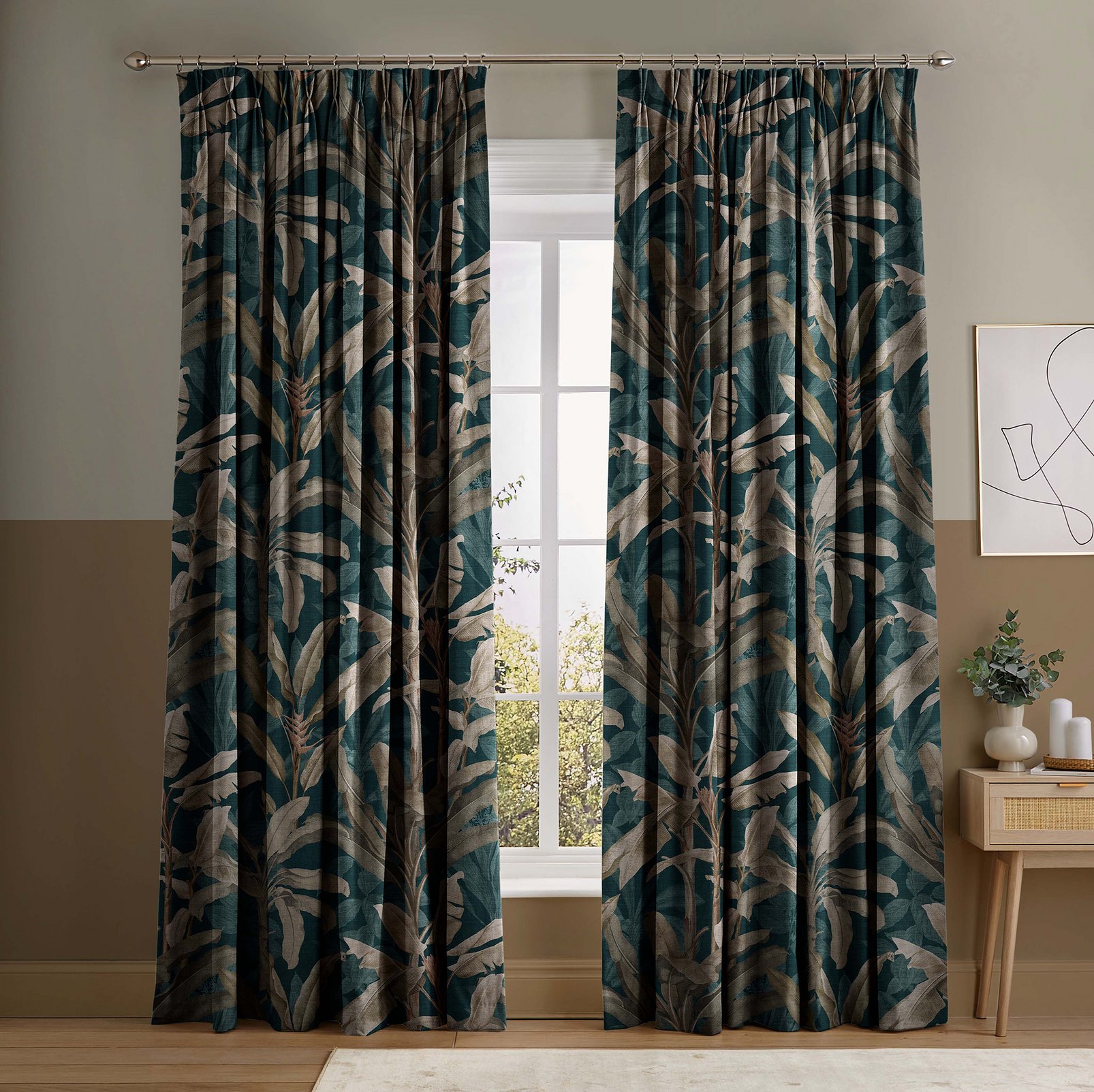 Borneo Teal Curtains in a Roomset
