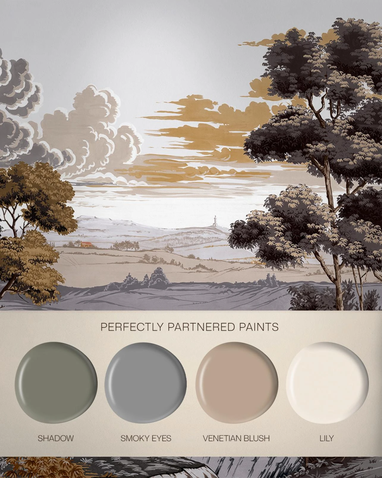 Red Rose County Grey Bespoke Mural - 146704_FLATLAY_REDROSECOUNTYGREY_MURAL_SHADOW_SMOKYEYES_VENETIANBLUSH_LILY.jpg