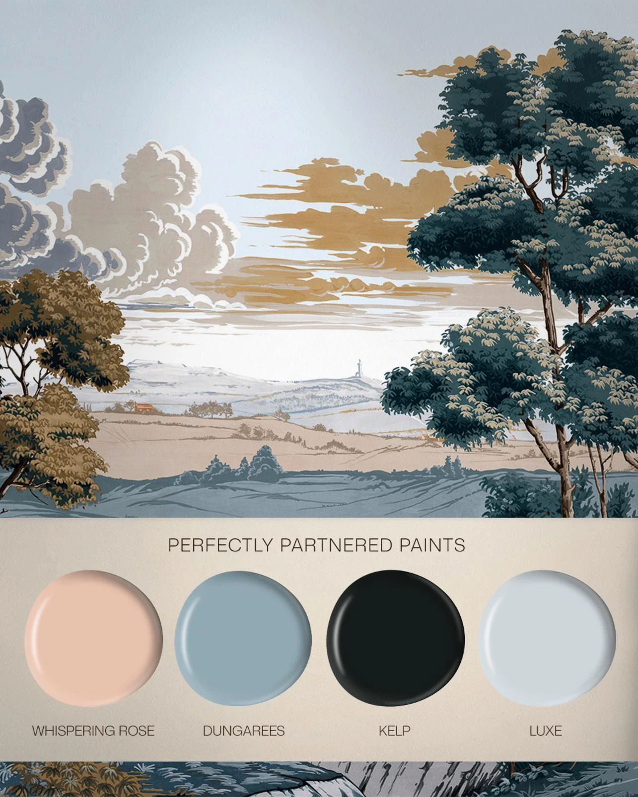 Red Rose County Teal Bespoke Mural - 146713_FLATLAY_REDROSECOUNTYTEAL_MURAL_WHISPERINGROSE_DUNGAREES_KELP_LUXE.jpg