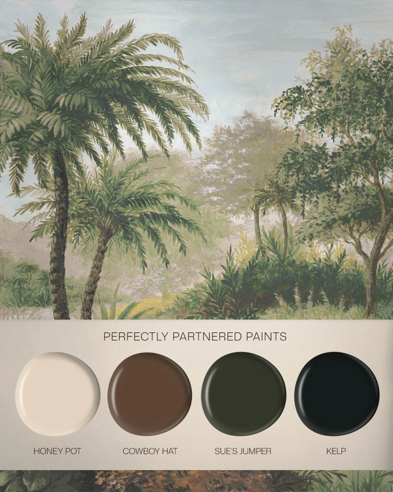 Caelum Palms Sage Bespoke Mural - 146650_FLATLAY_CAELUM_PALMS_SAGE_HONEYPOT_COWBOYHAT_SUESJUMPER_KELP.jpg