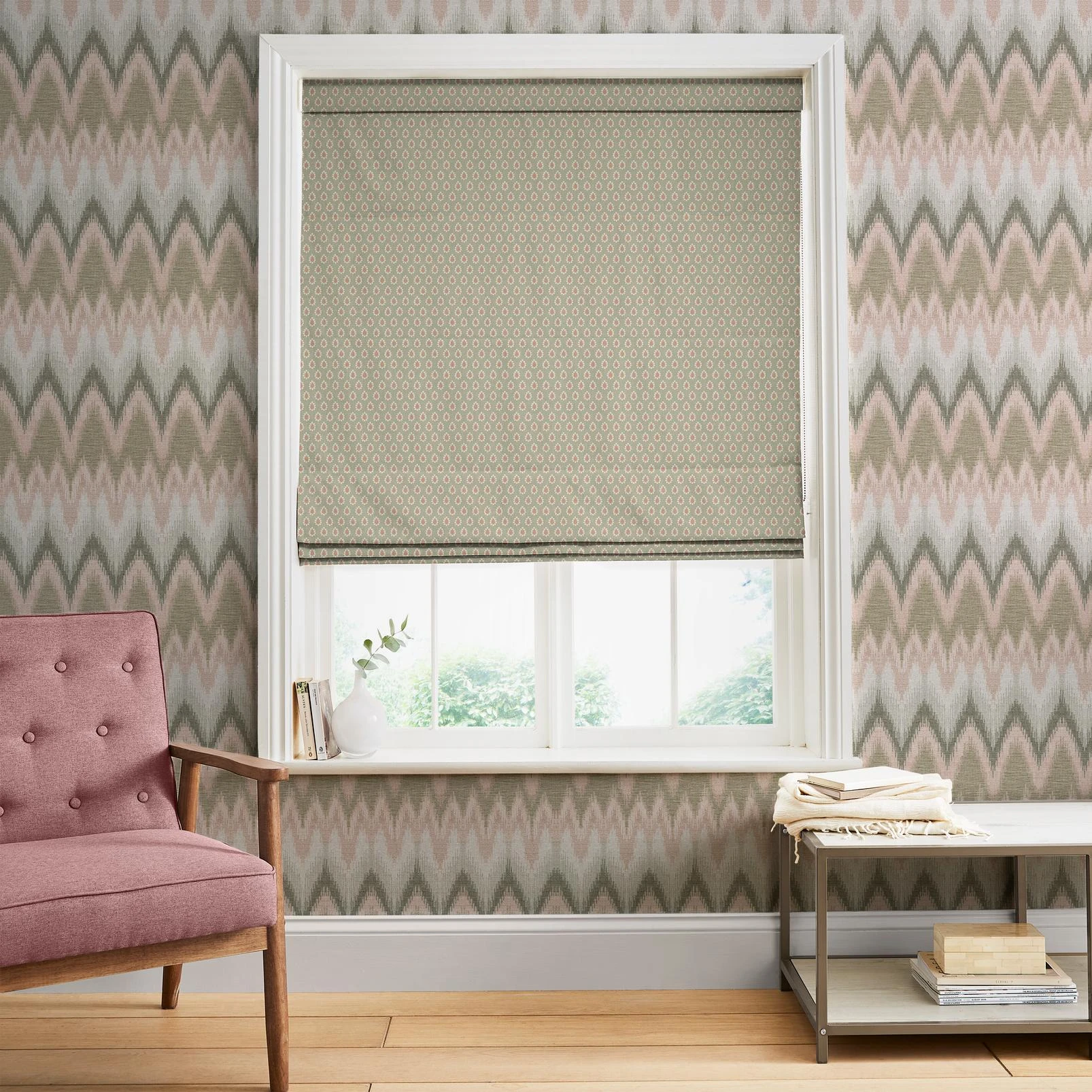 Dobby Sage Roman Blind - 147023rom_ROOMSET_DOBBY_SAGE_146415_ZIGZAGAREGREEN_NATURALCOTTON.jpg