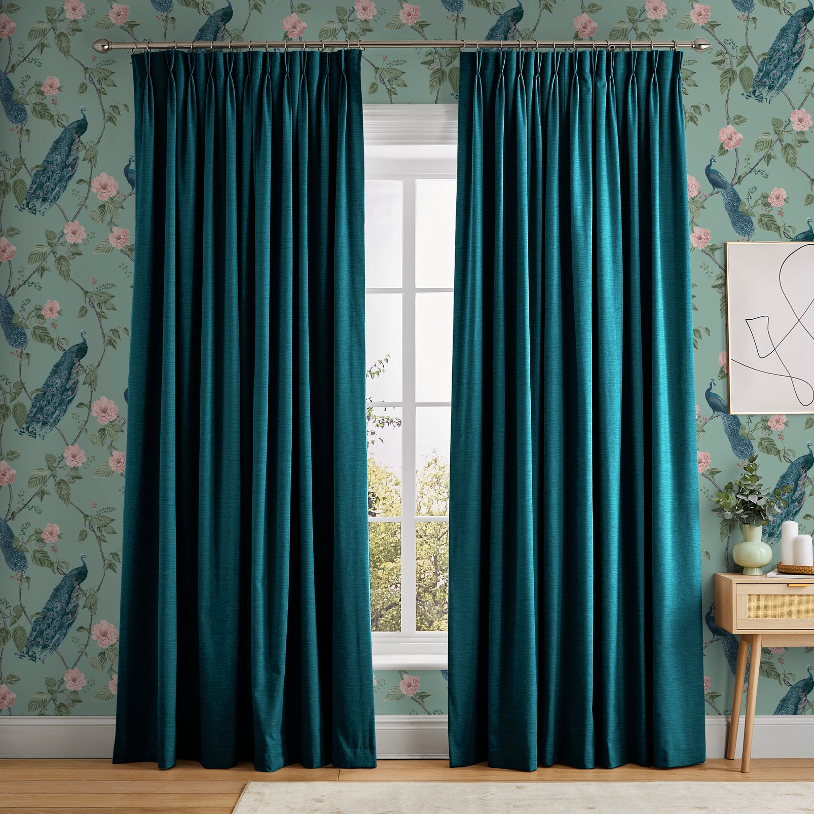 Ethereal Teal Curtains in a Roomset
