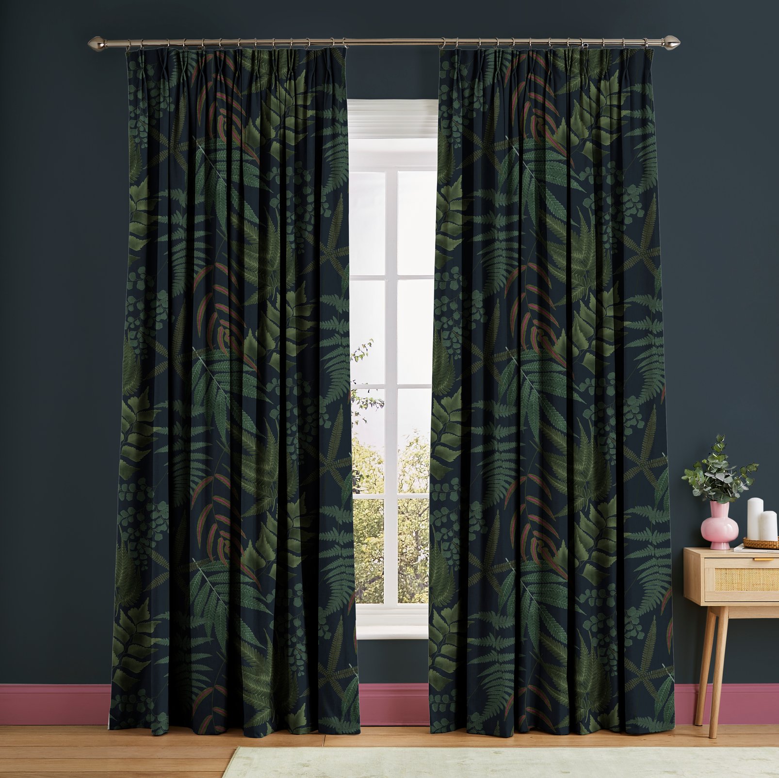 Midsummer Fern Navy Curtains in a Roomset