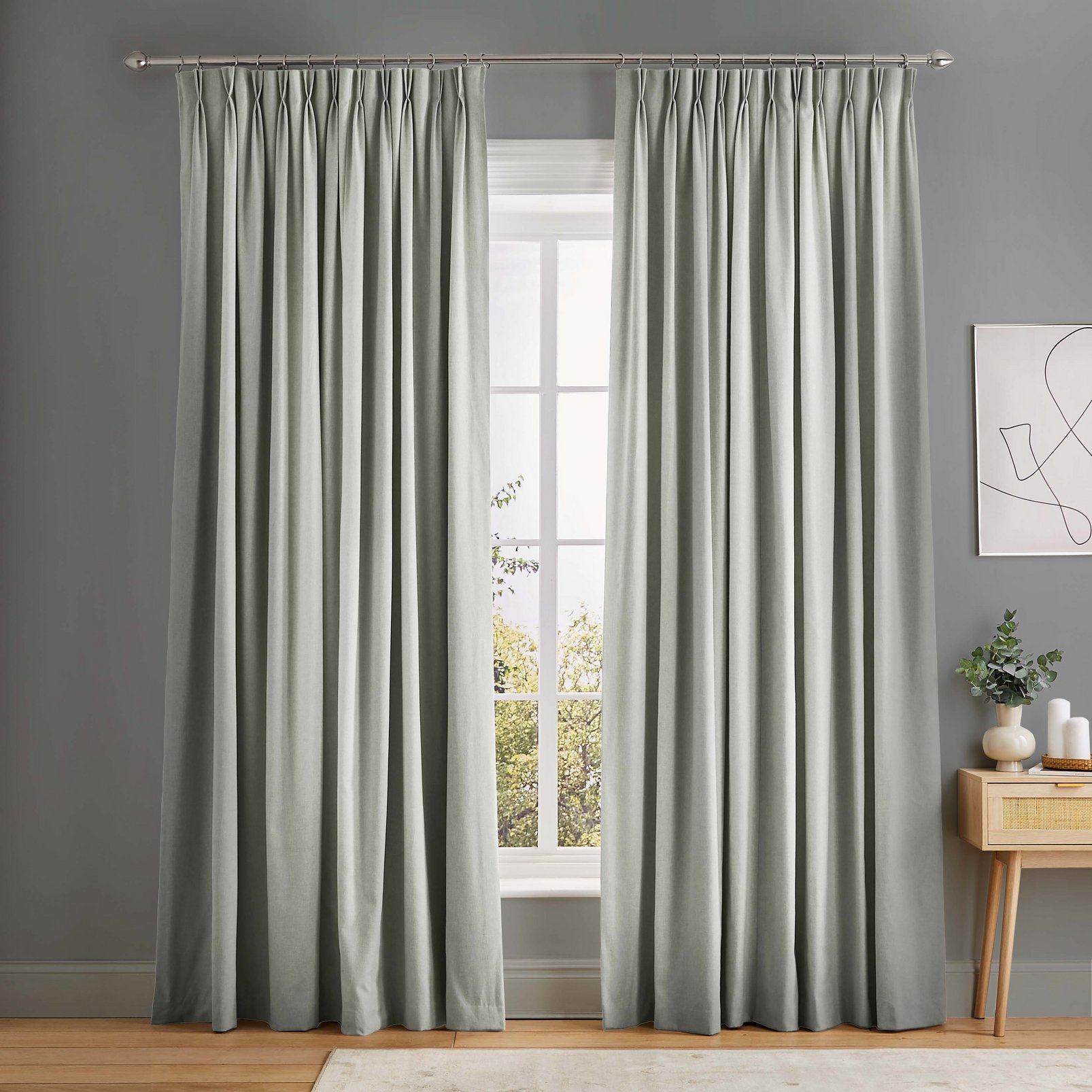 Opulence Warm Grey Curtains in a Roomset