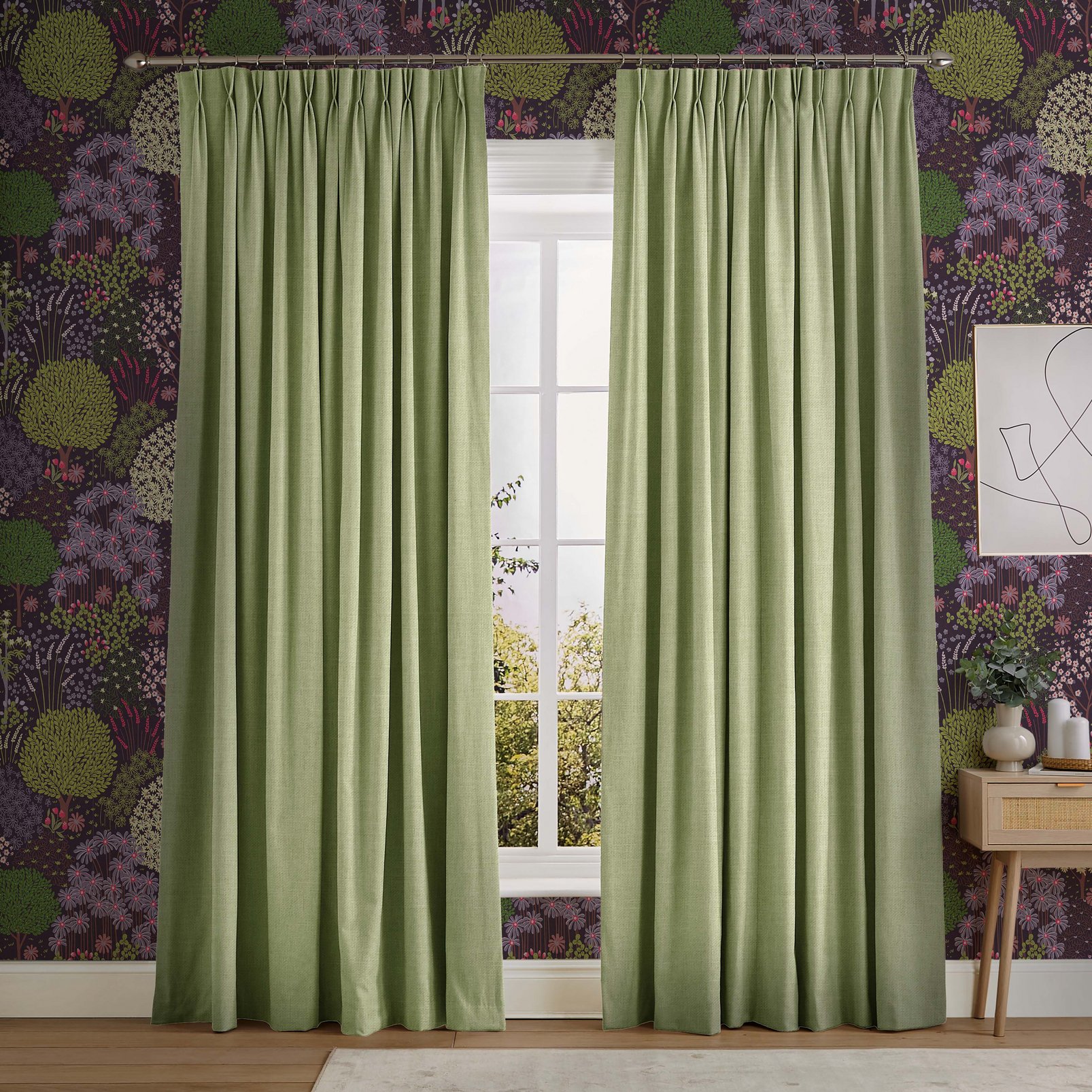 Campanile Dusky Green Curtains in a Roomset